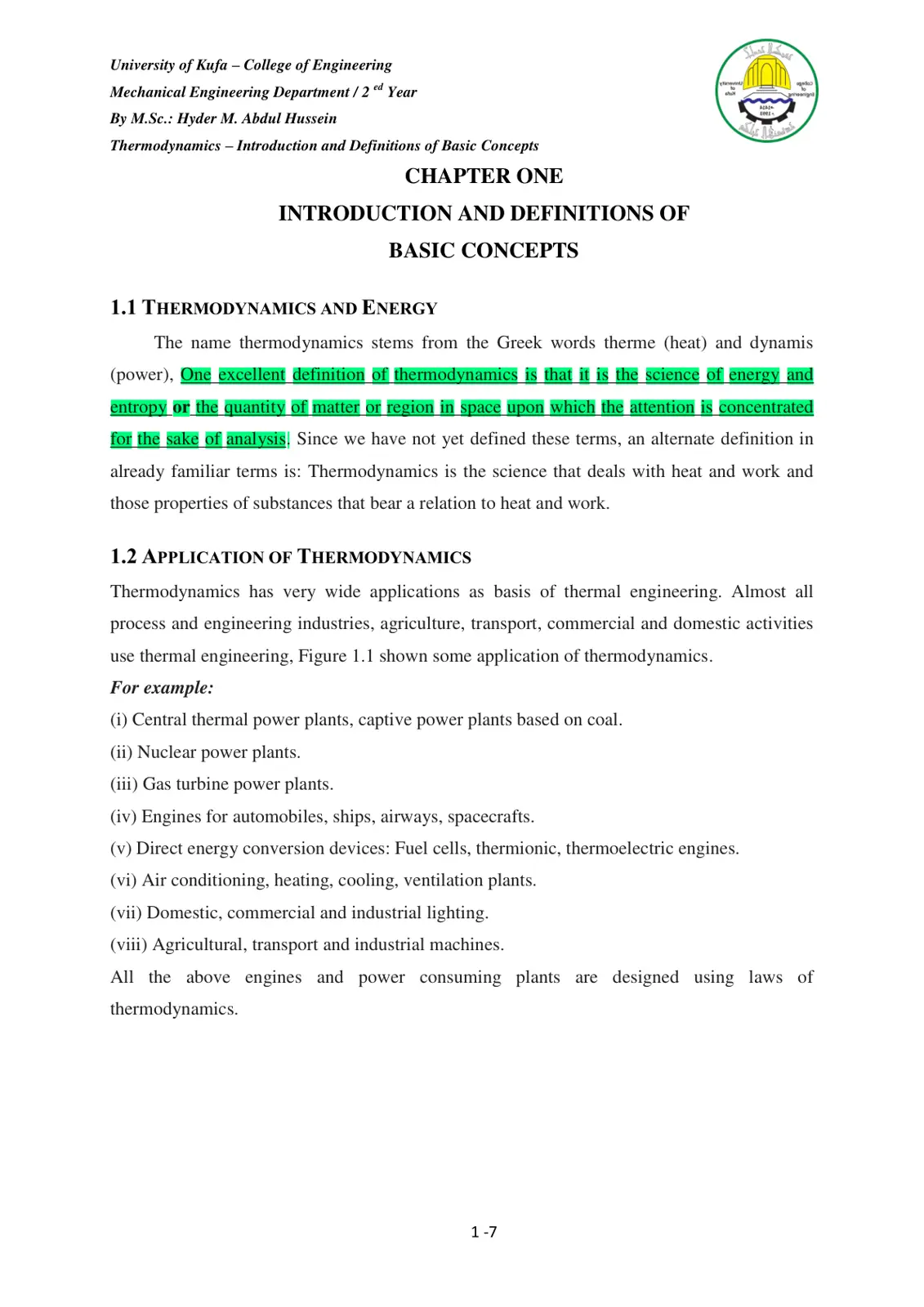غلاف تقرير Thermodynamics - Introduction and Definitions of Basic Concepts