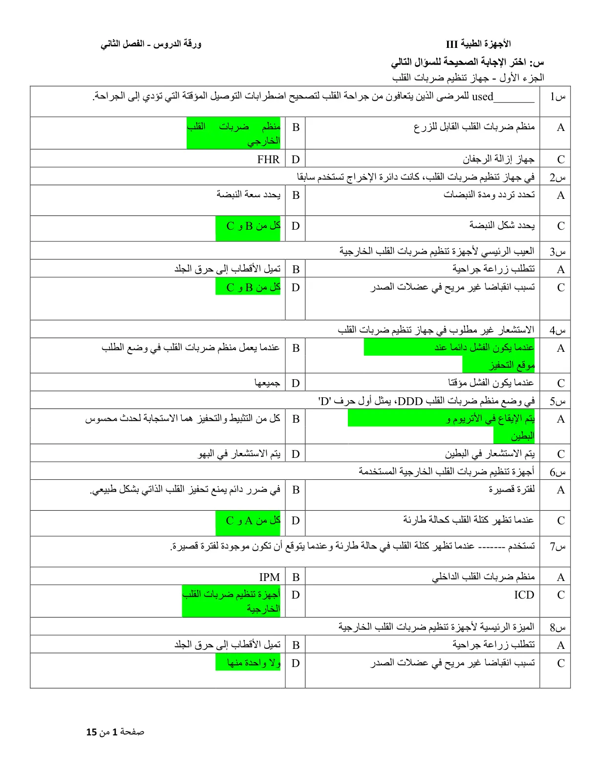 غلاف تقرير الأجهزة الطبية III - ورقة دروس جهاز تنظيم ضربات القلب