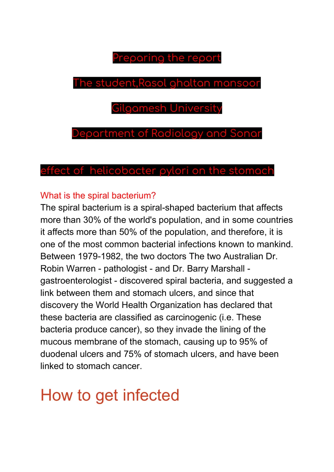 غلاف تقرير effect of helicobacter pylori on the stomach