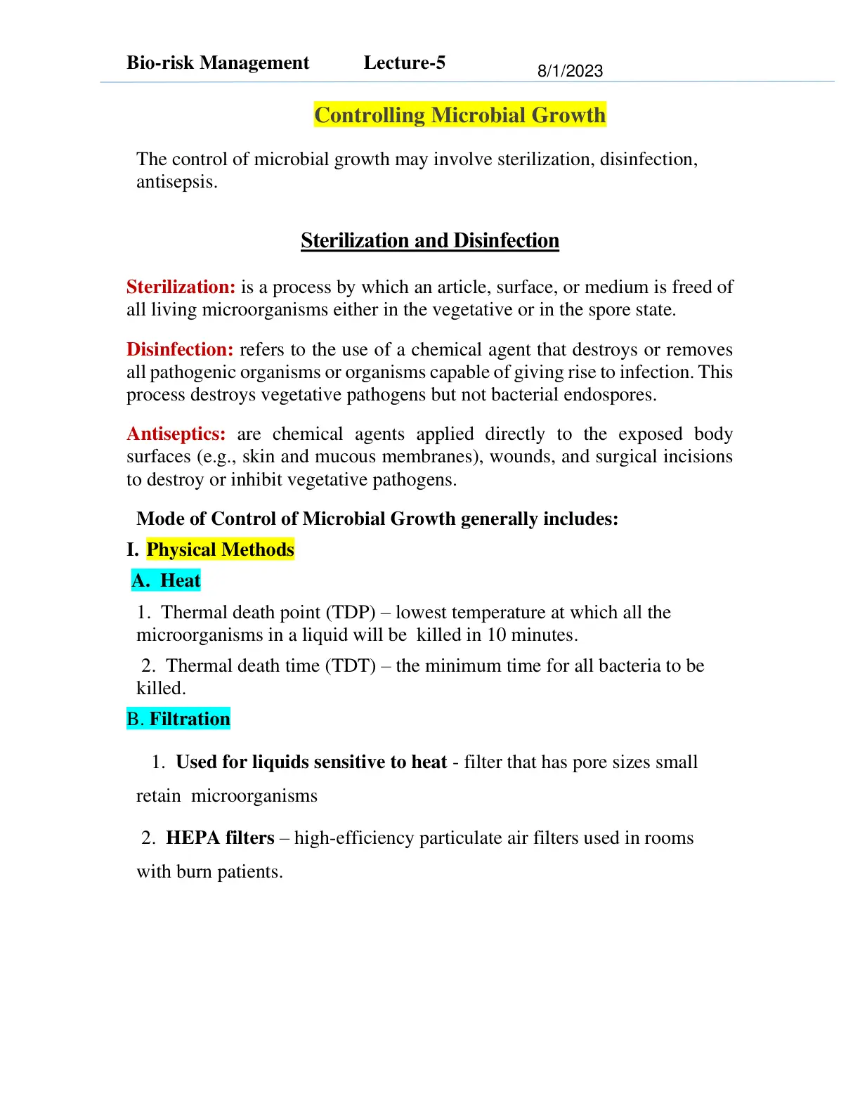غلاف تقرير Bio-risk Management - Controlling Microbial Growth