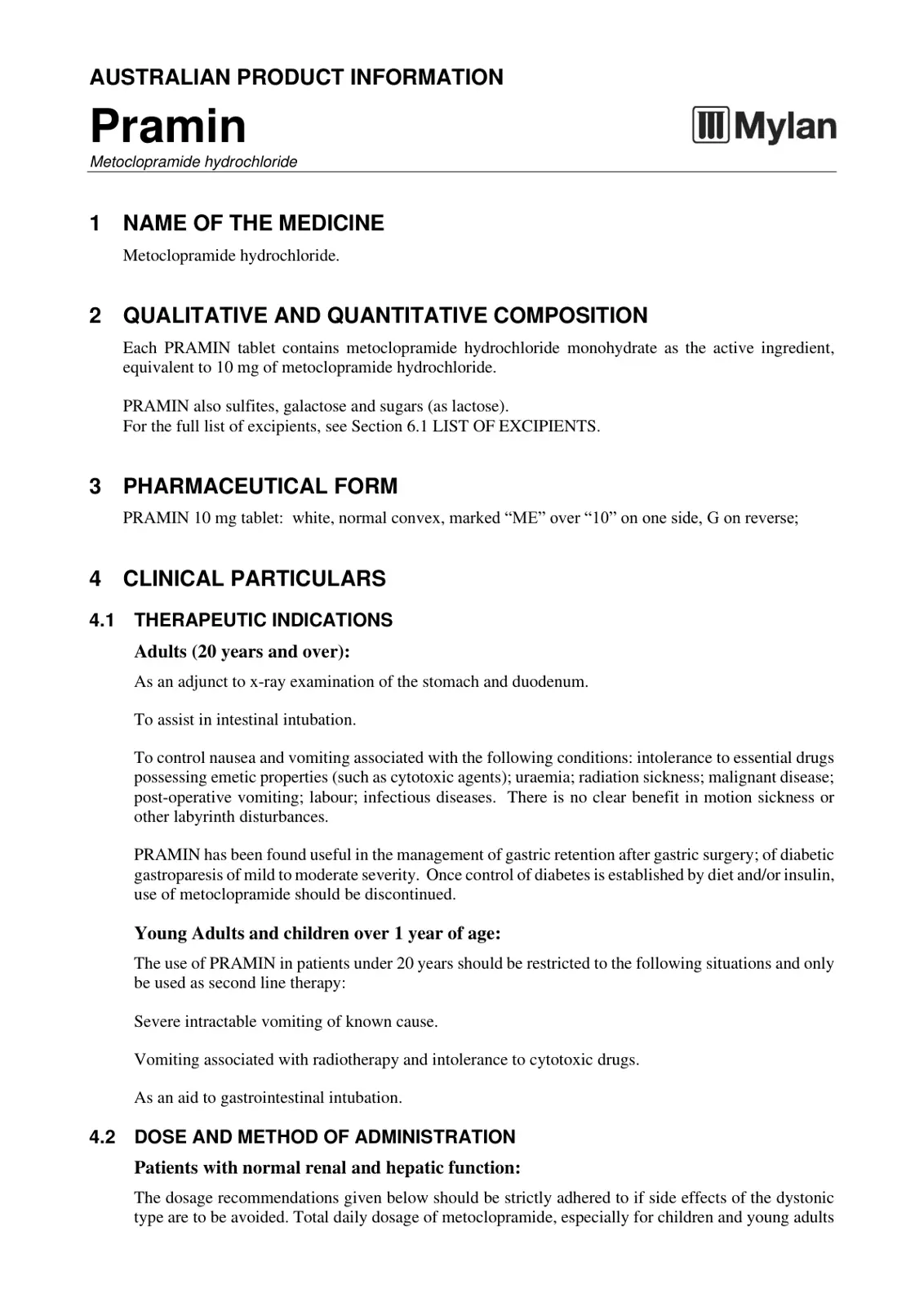 غلاف تقرير AUSTRALIAN PRODUCT INFORMATION Pramin Metoclopramide hydrochloride