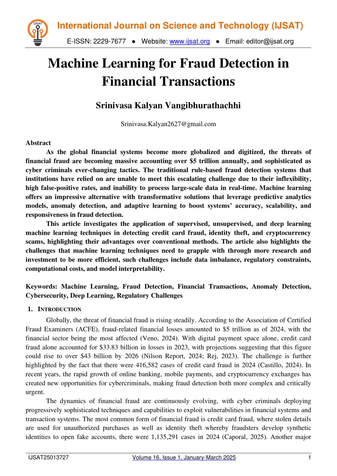 غلاف تقرير Machine Learning for Fraud Detection in Financial Transactions