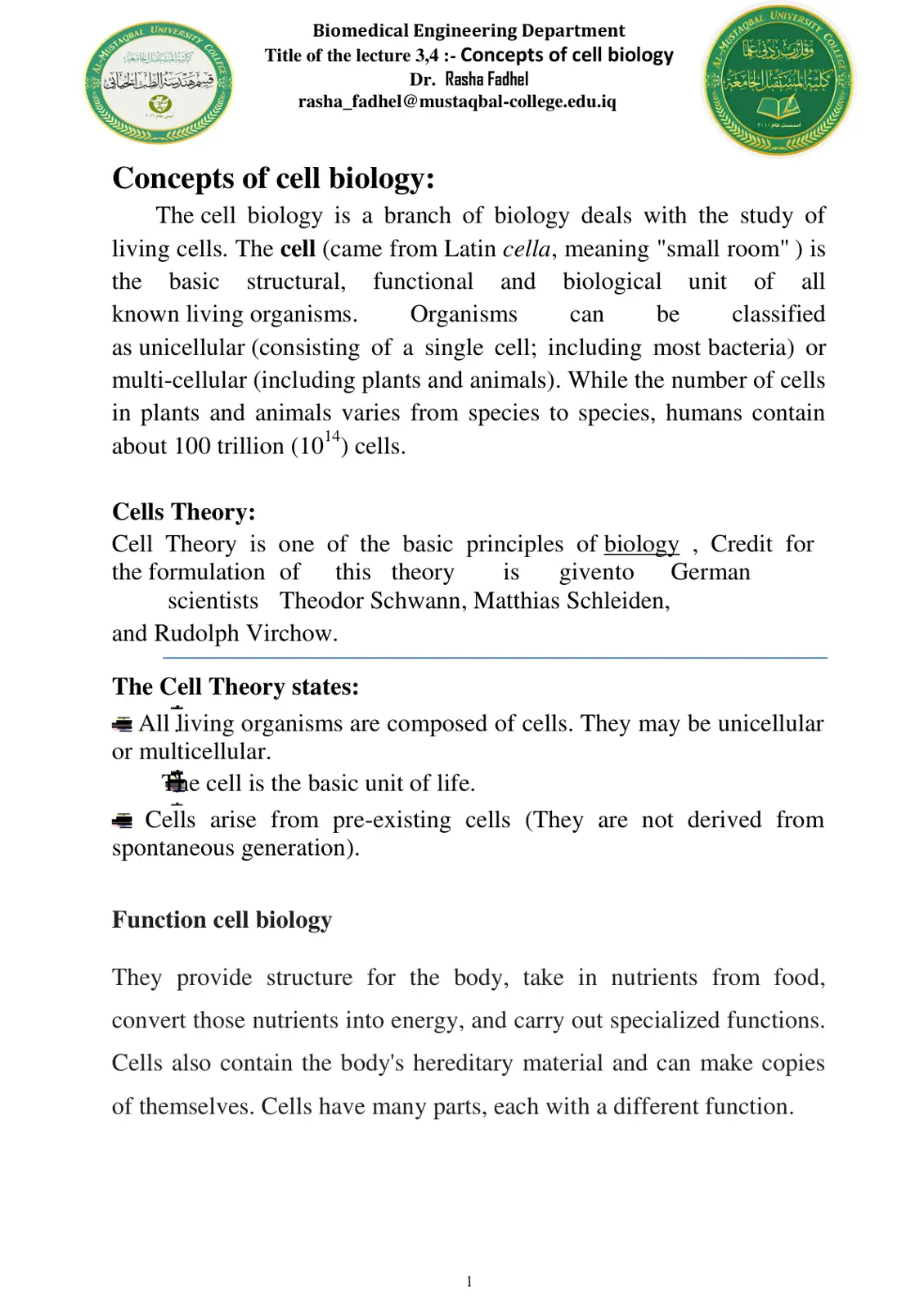 غلاف تقرير Concepts of cell biology
