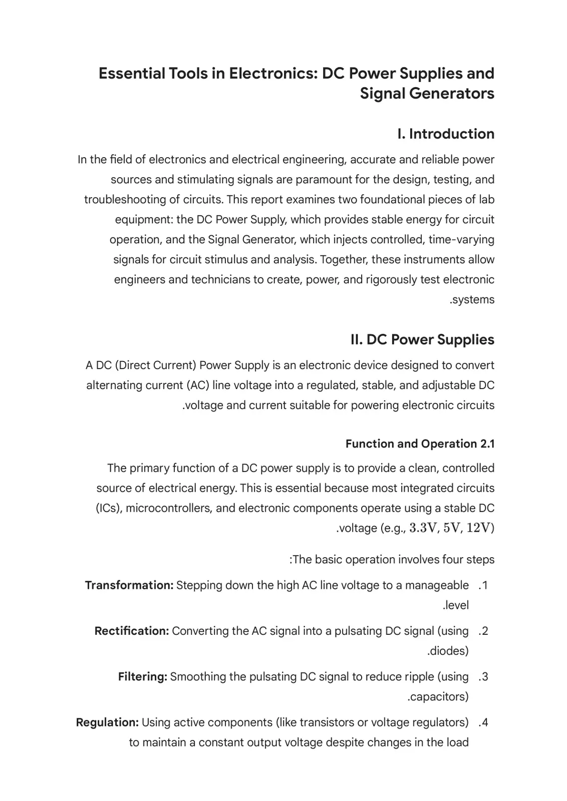 غلاف تقرير Essential Tools in Electronics: DC Power Supplies and Signal Generators