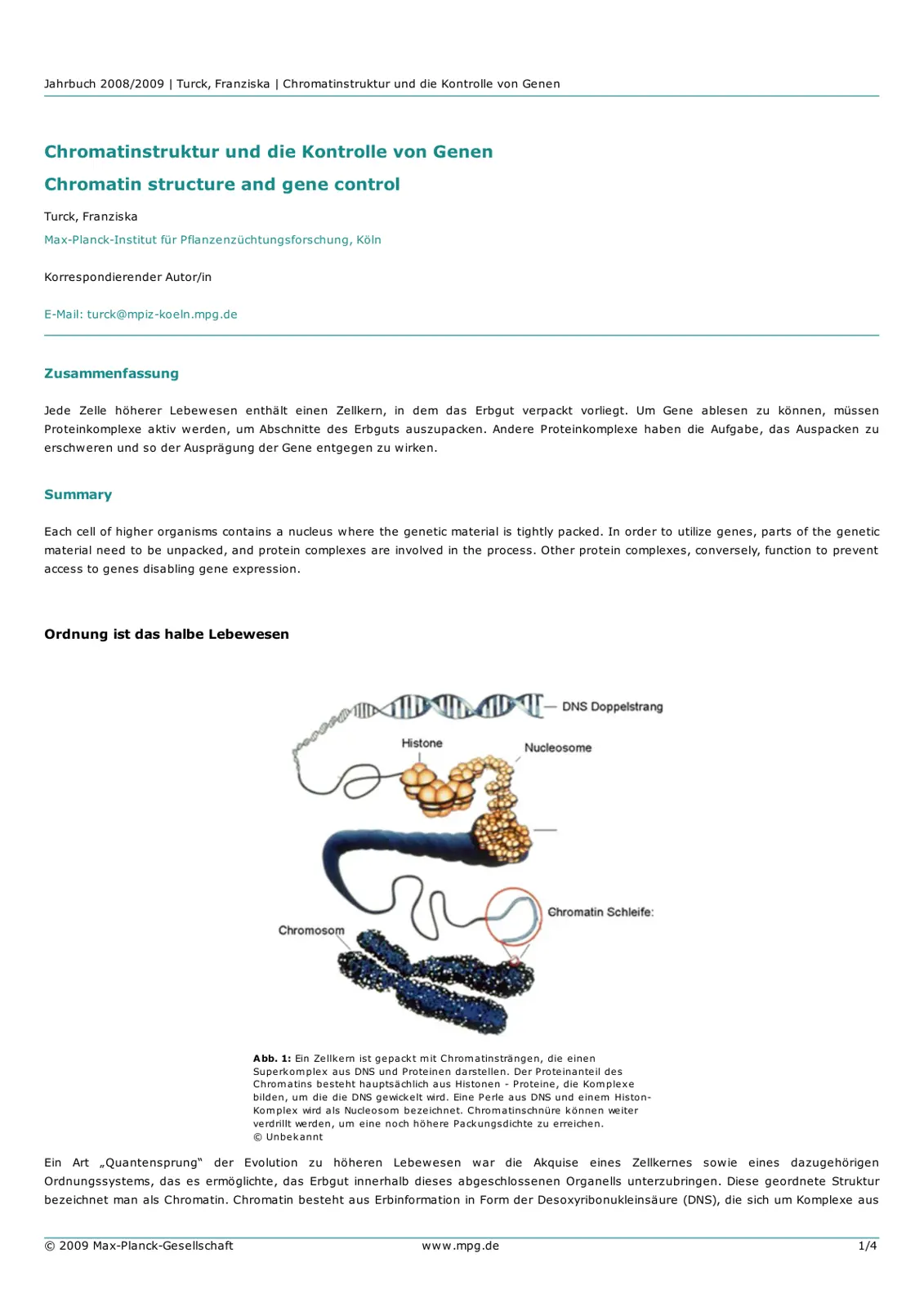 غلاف تقرير Chromatinstruktur und die Kontrolle von Genen