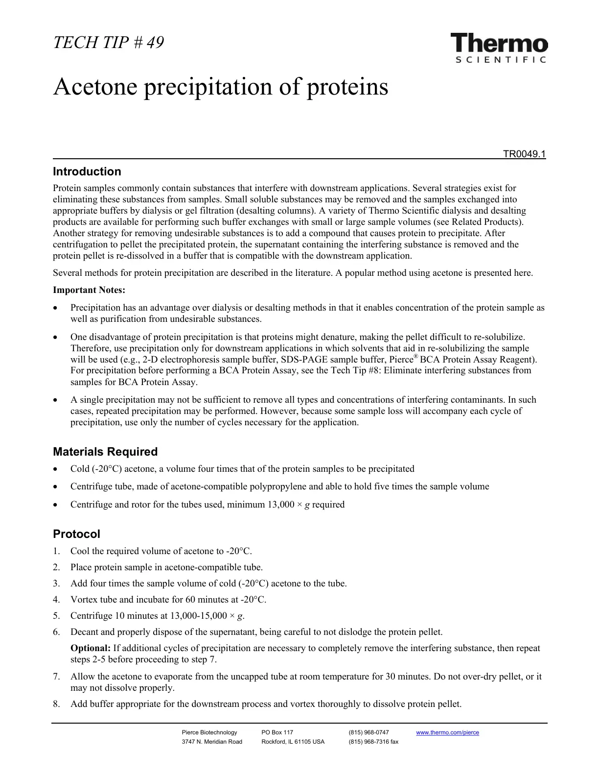 غلاف تقرير Acetone precipitation of proteins