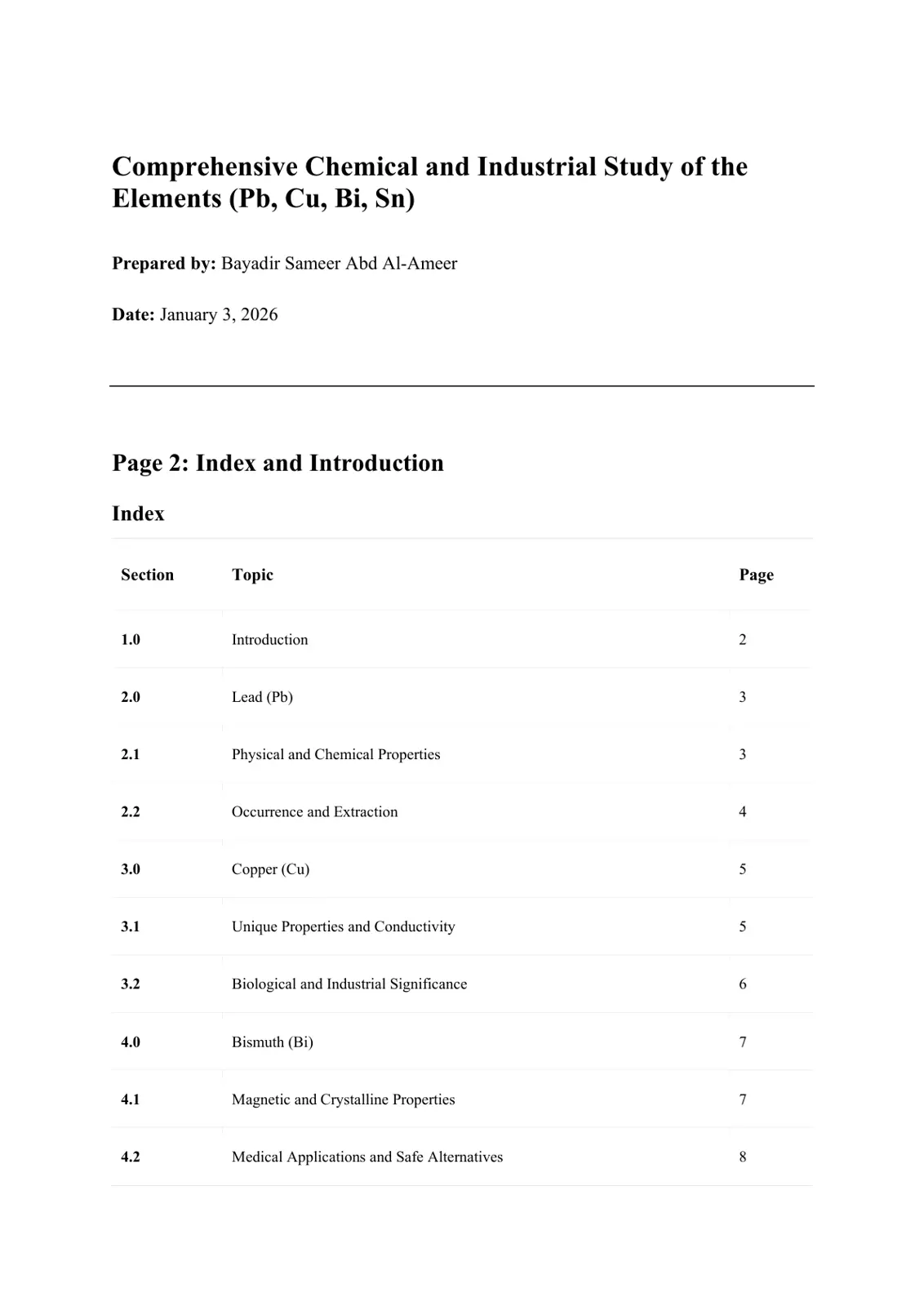 غلاف تقرير Comprehensive Chemical and Industrial Study of the Elements (Pb, Cu, Bi, Sn)