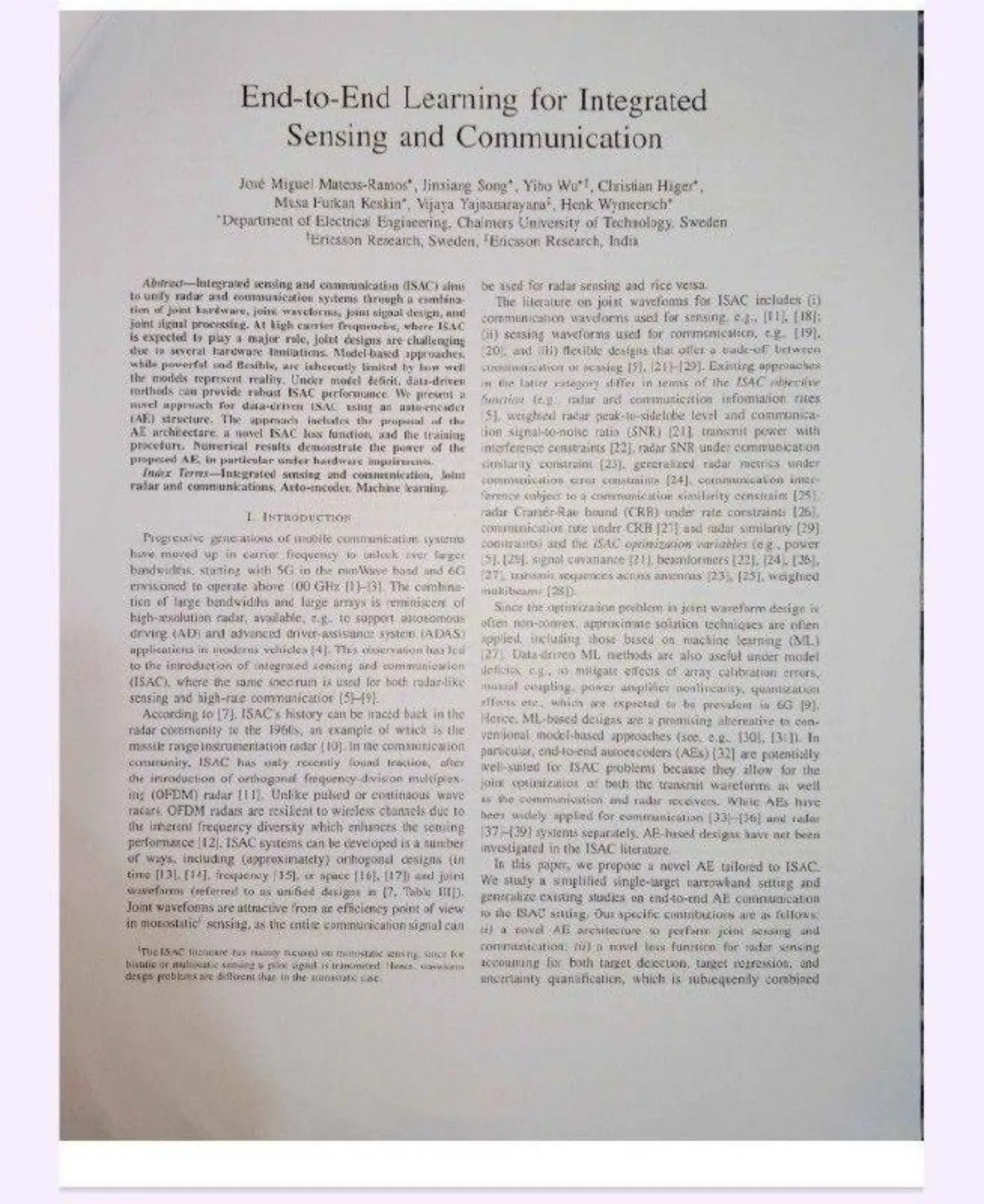 غلاف تقرير End-to-End Learning for Integrated Sensing and Communication