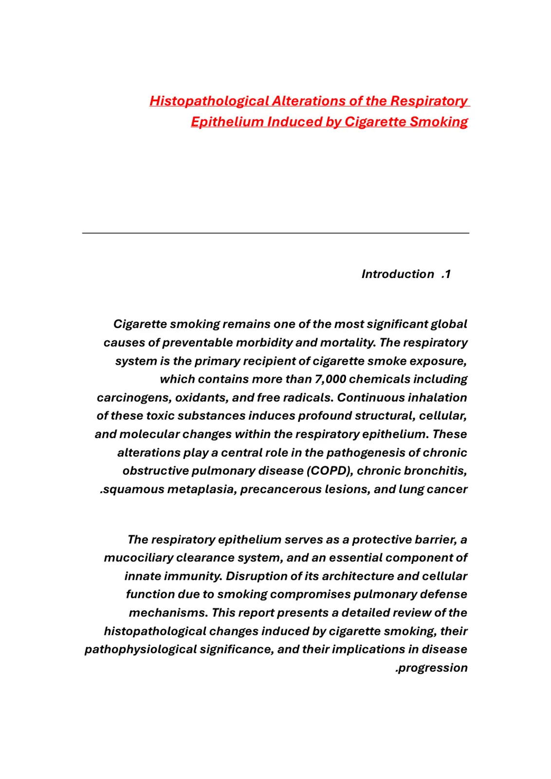 غلاف تقرير Histopathological Alterations of the Respiratory Epithelium Induced by Cigarette Smoking