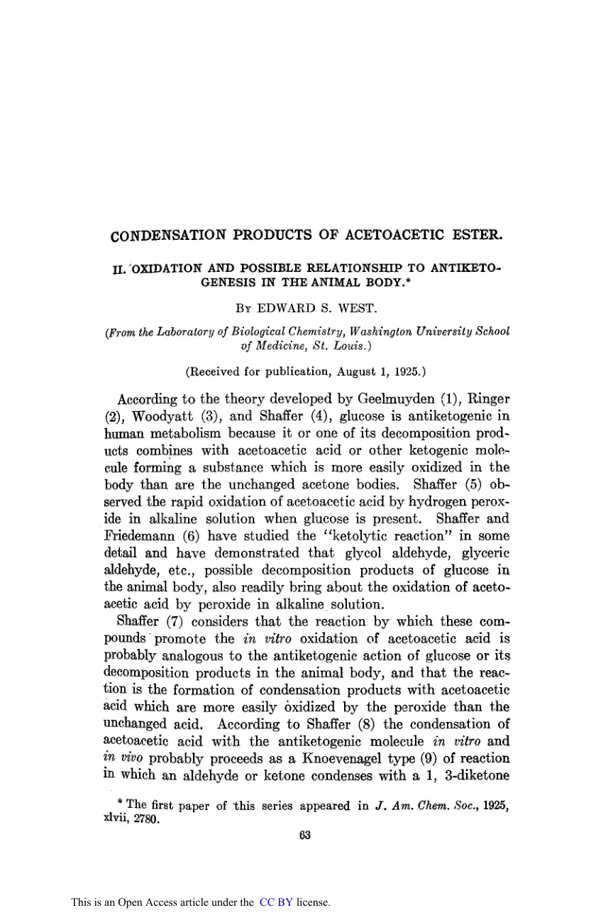 غلاف تقرير Condensation Products of Acetoacetic Ester: Oxidation and Possible Relationship to Antiketogenesis in the Animal Body
