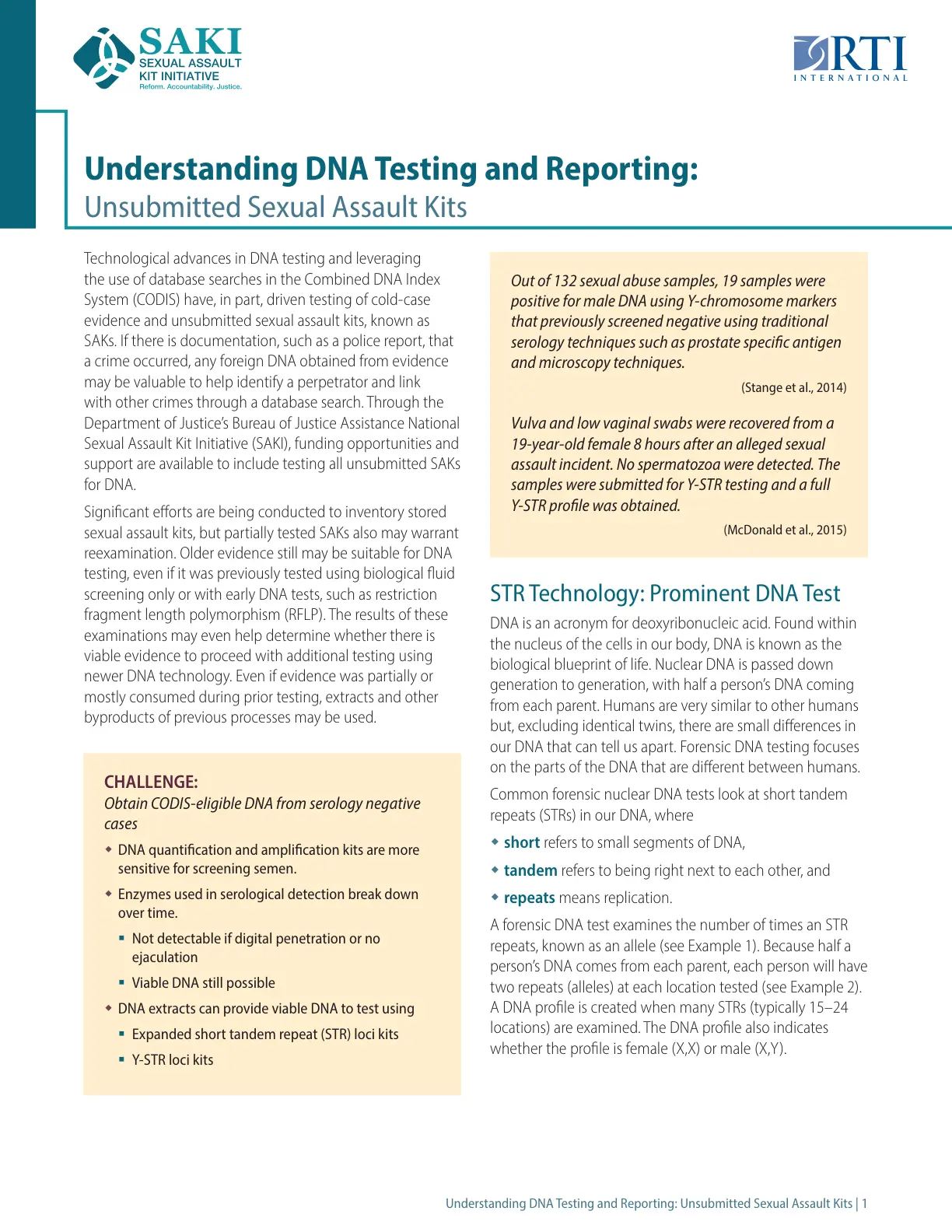 غلاف تقرير Understanding DNA Testing and Reporting: Unsubmitted Sexual Assault Kits