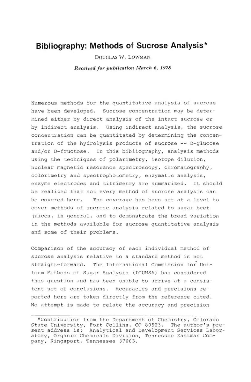 غلاف تقرير Bibliography: Methods of Sucrose Analysis