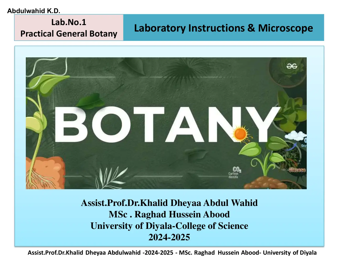 غلاف تقرير Practical General Botany - Lab. No.1 Laboratory Instructions & Microscope
