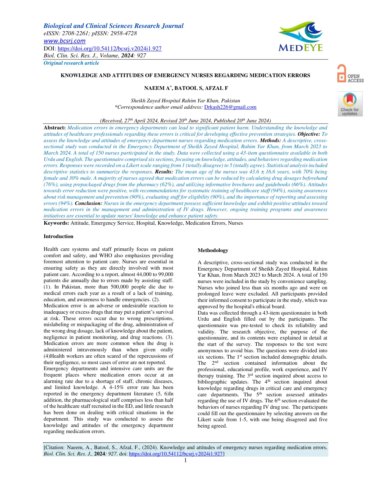 غلاف تقرير KNOWLEDGE AND ATTITUDES OF EMERGENCY NURSES REGARDING MEDICATION ERRORS