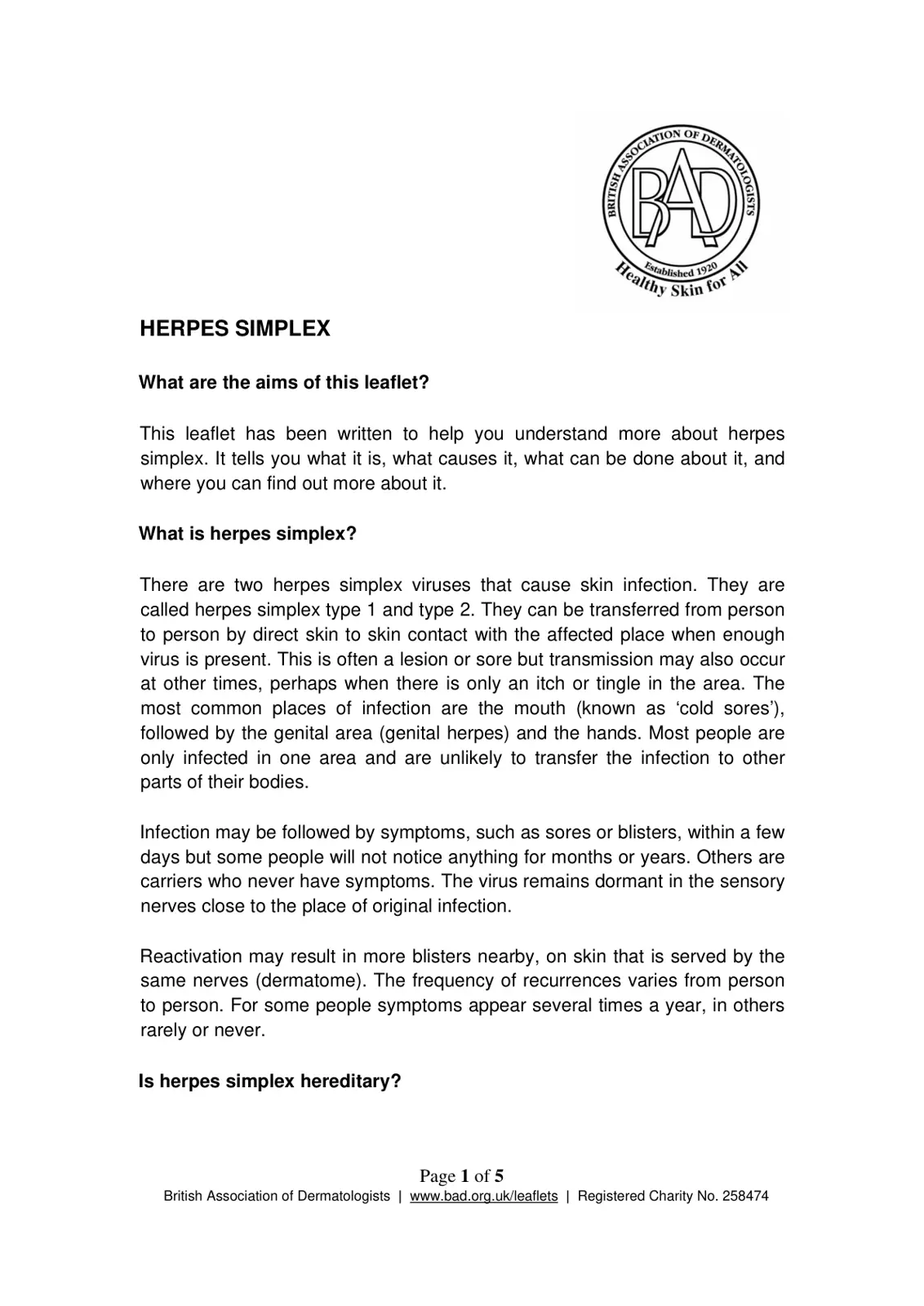 غلاف تقرير Healthy Skin for All - Herpes Simplex