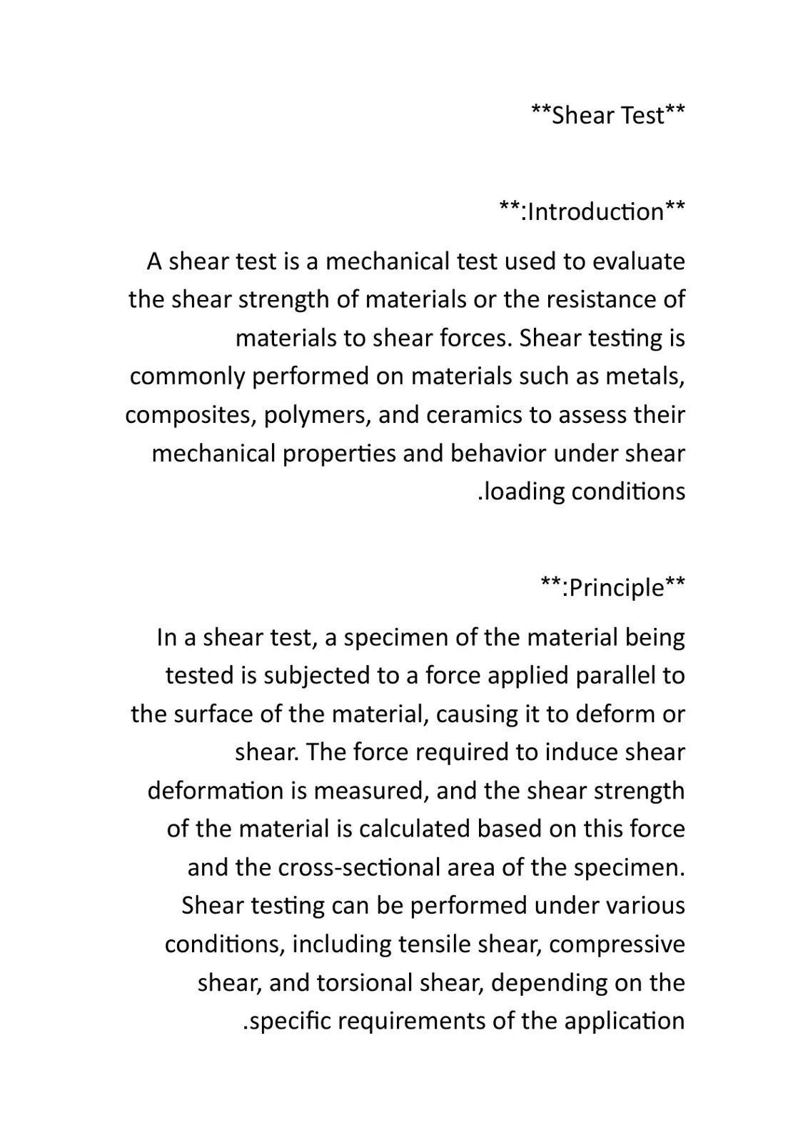 غلاف تقرير Shear Test: Introduction and Principle