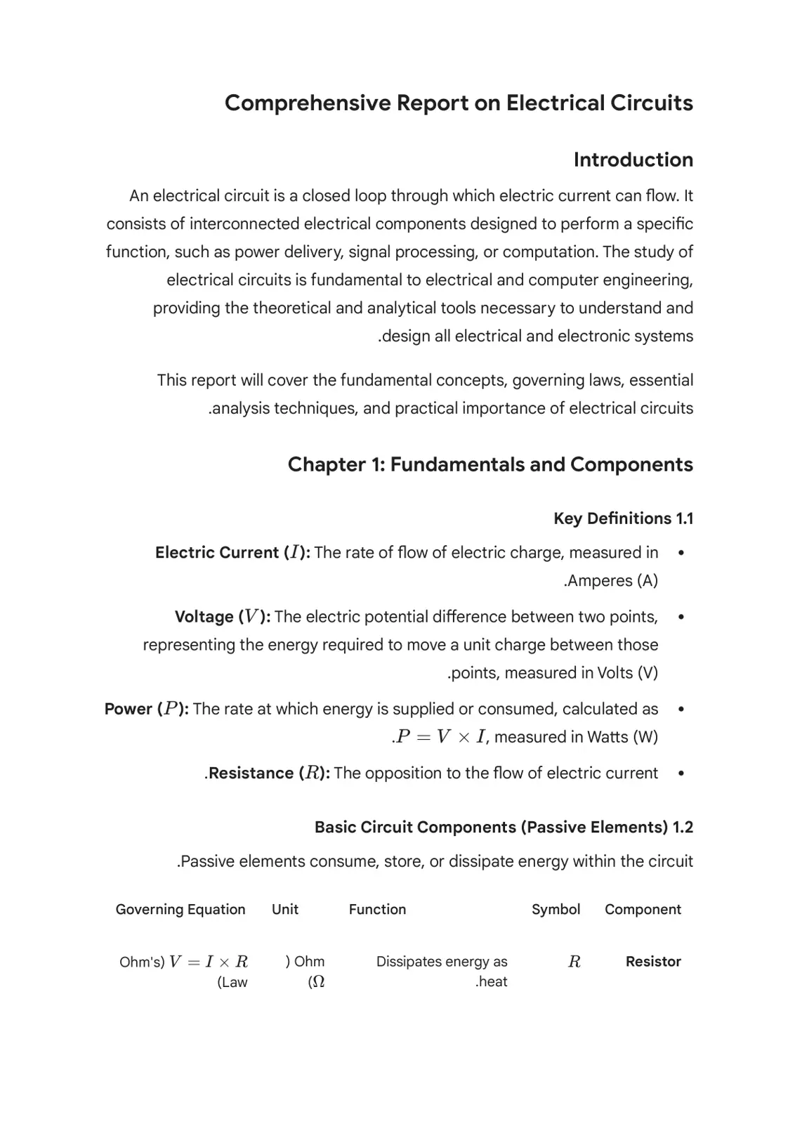 غلاف تقرير Comprehensive Report on Electrical Circuits