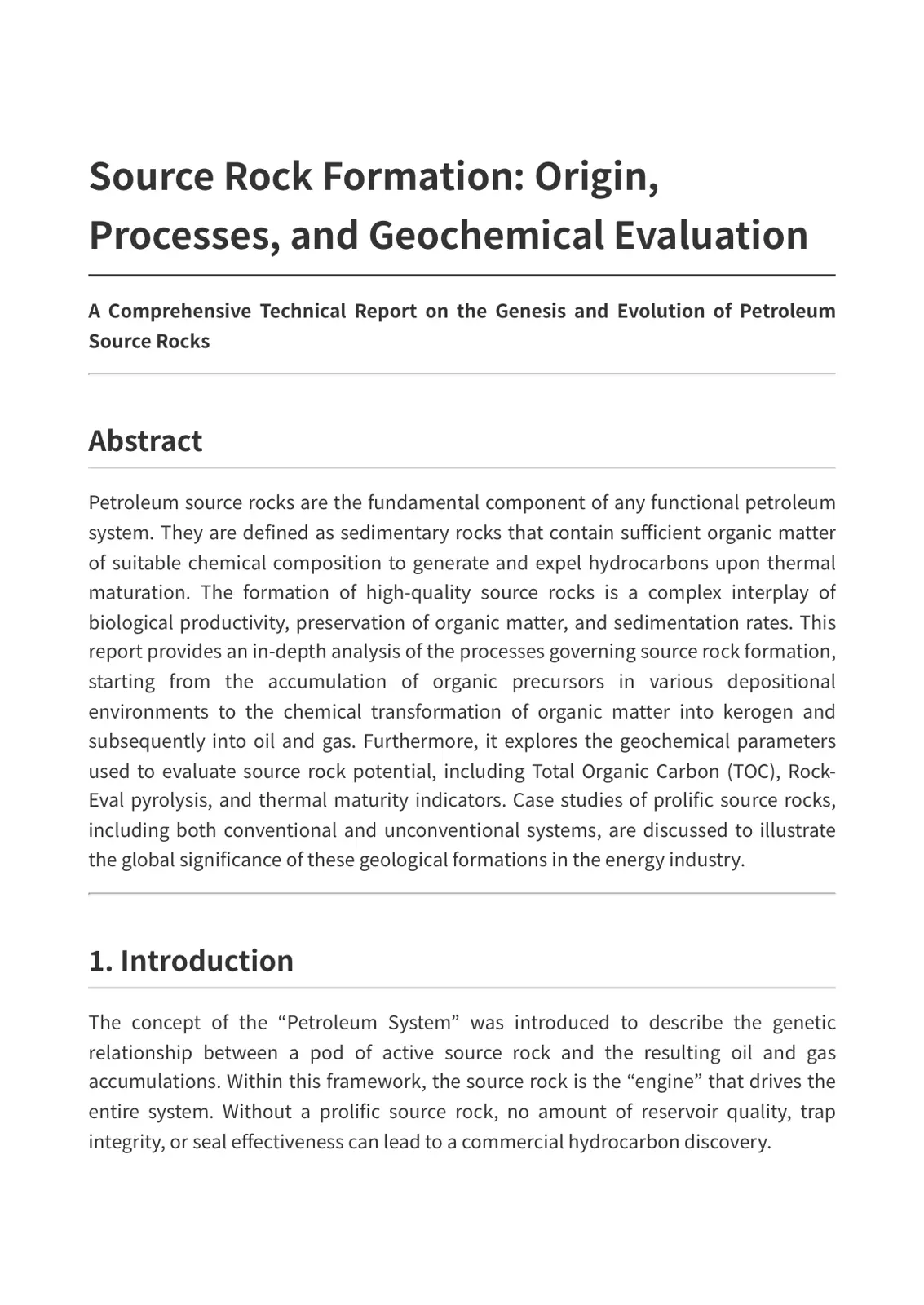 غلاف تقرير Source Rock Formation: Origin, Processes, and Geochemical Evaluation