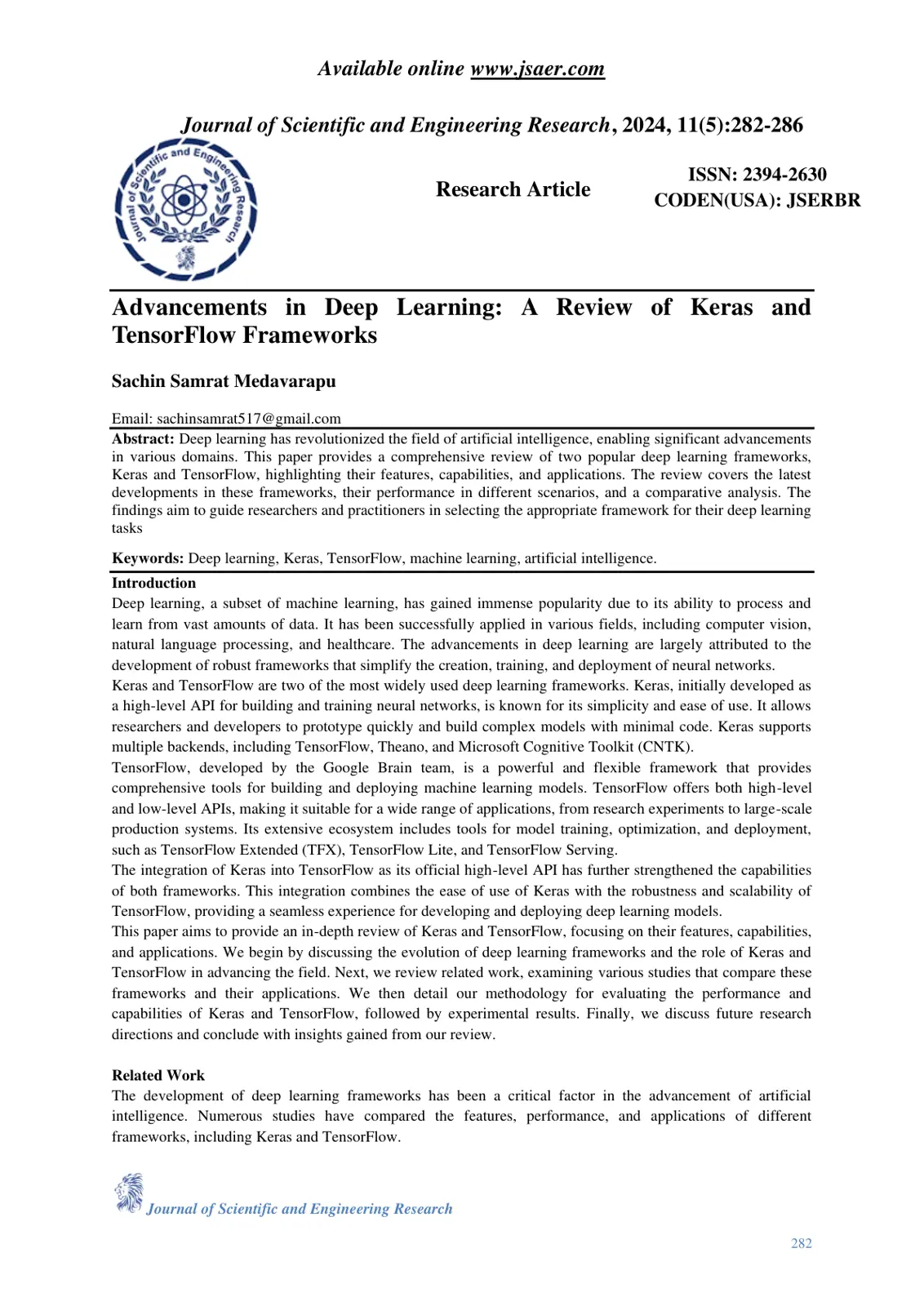 غلاف تقرير Advancements in Deep Learning: A Review of Keras and TensorFlow Frameworks