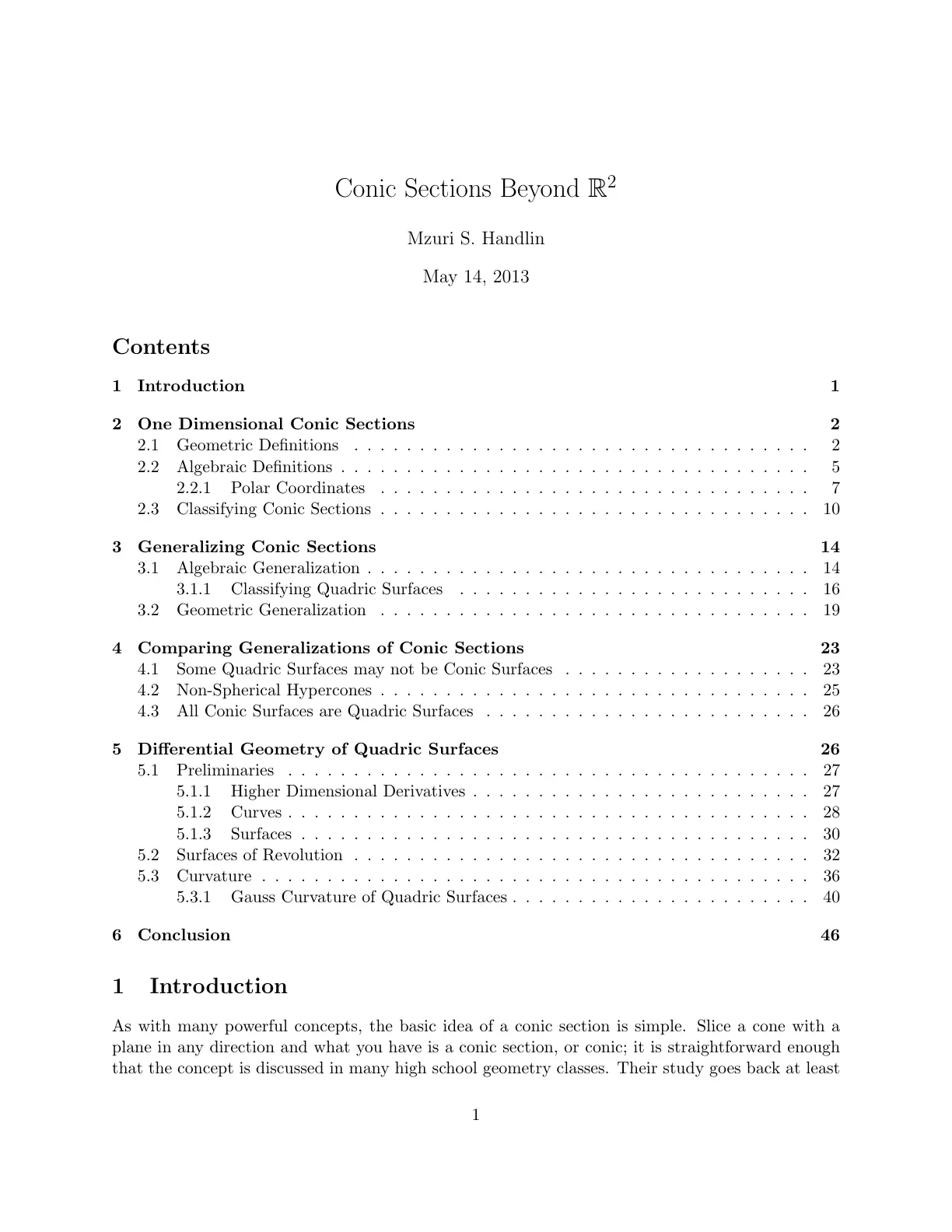 غلاف تقرير Conic Sections Beyond R²