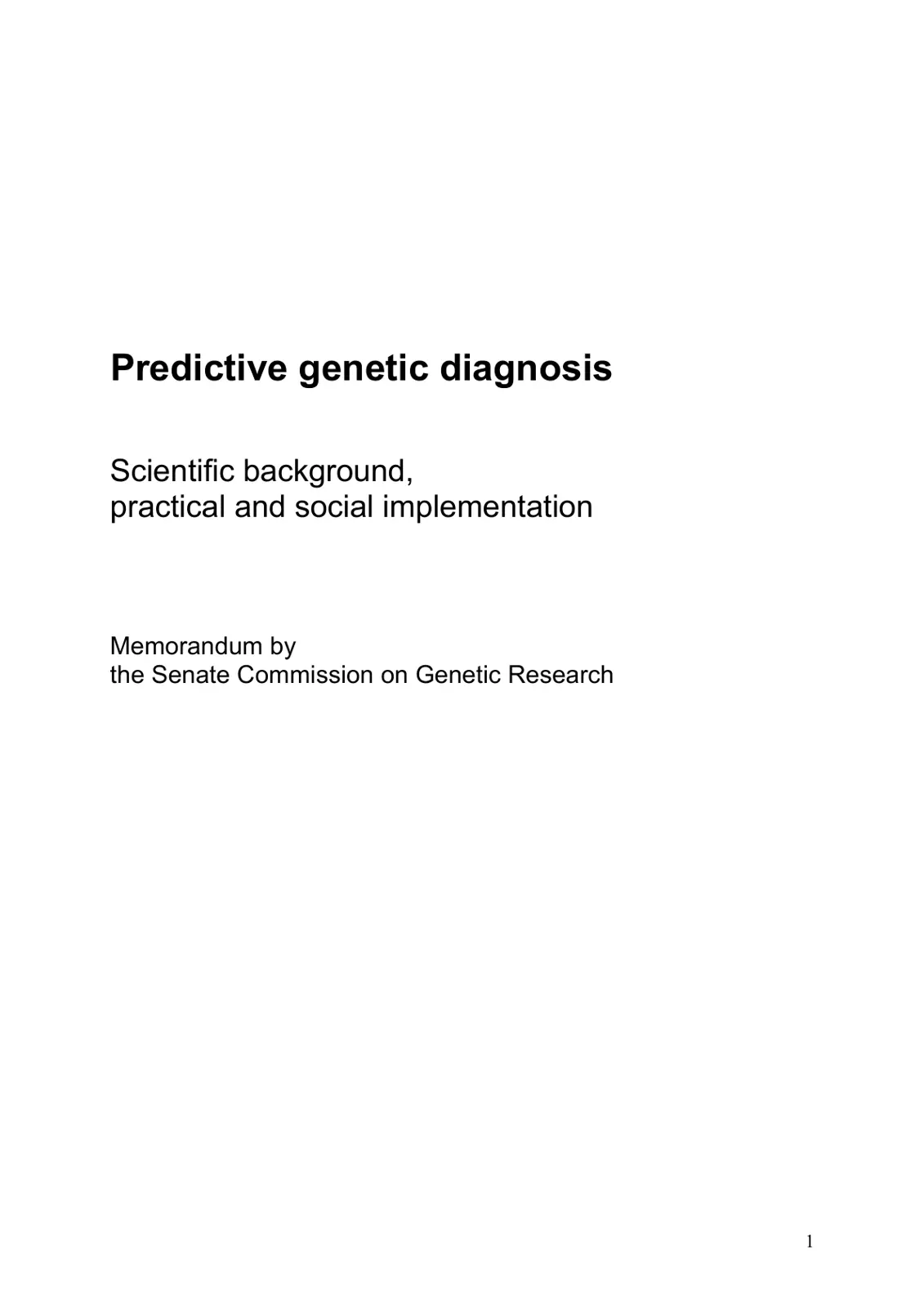 غلاف تقرير Predictive genetic diagnosis Scientific background, practical and social implementation