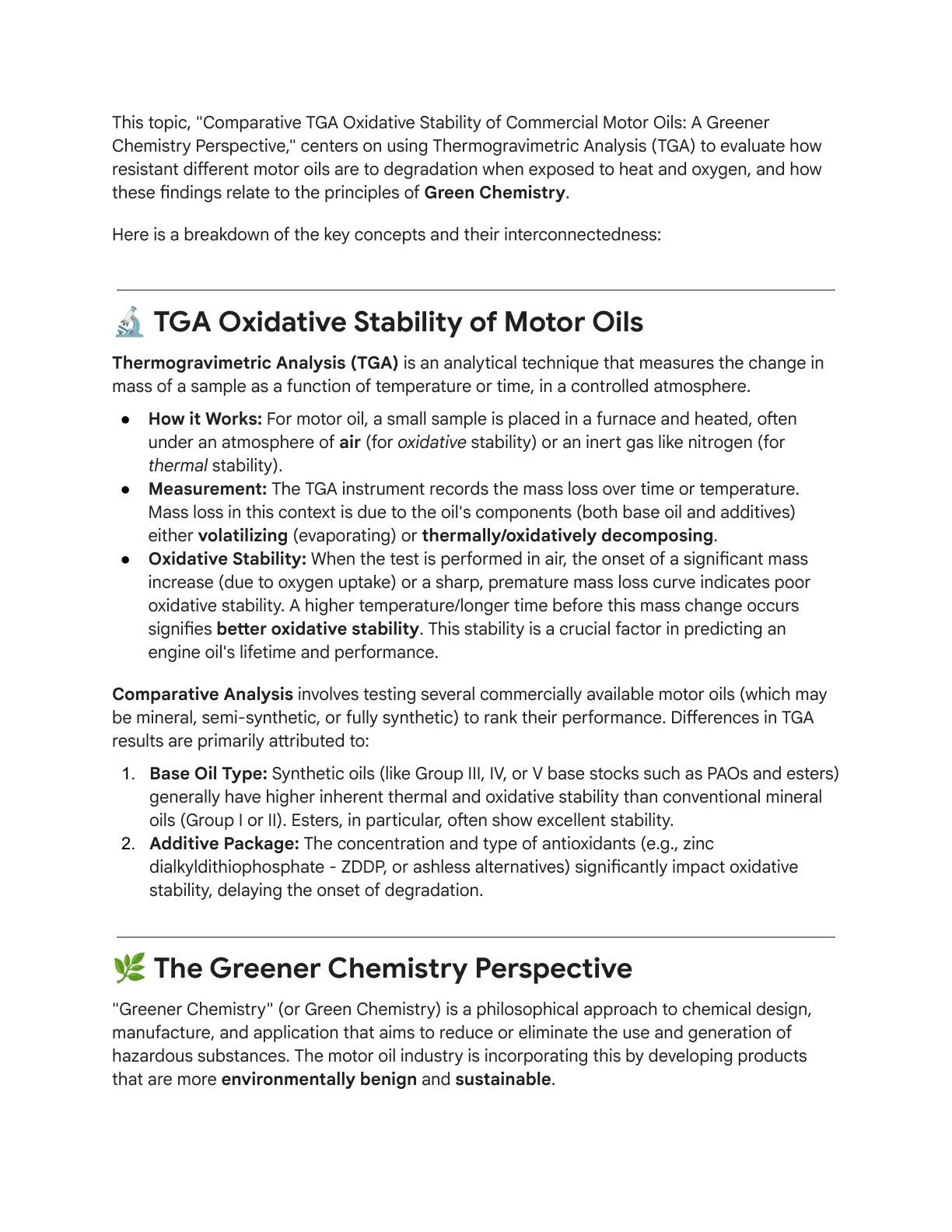 غلاف تقرير Comparative TGA Oxidative Stability of Commercial Motor Oils: A Greener Chemistry Perspective