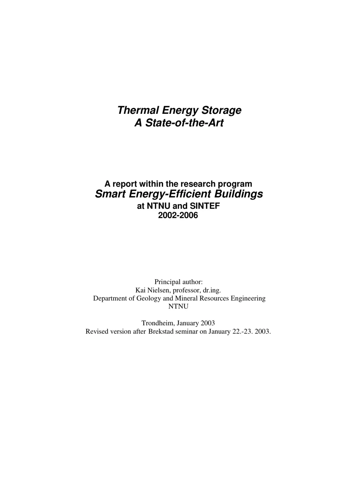 غلاف تقرير Thermal Energy Storage: A State-of-the-Art