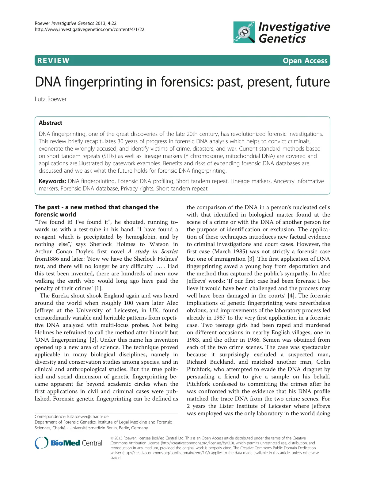 غلاف تقرير DNA fingerprinting in forensics: past, present, future