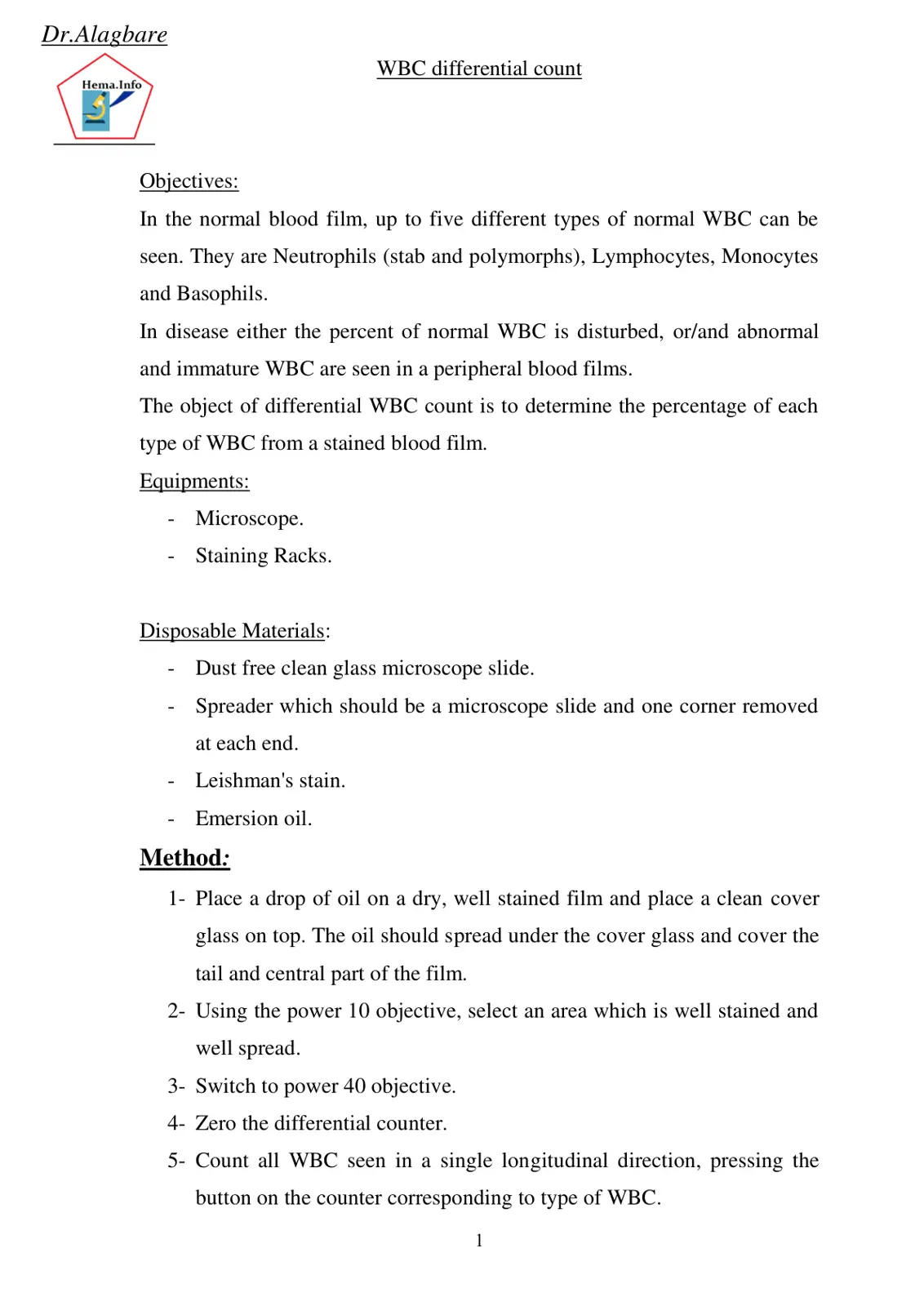 غلاف تقرير WBC differential count