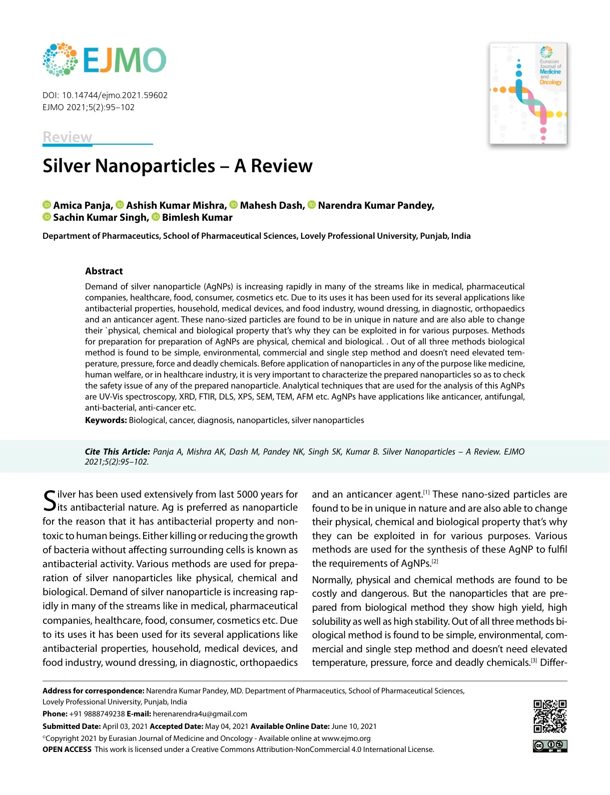 غلاف تقرير Silver Nanoparticles - A Review