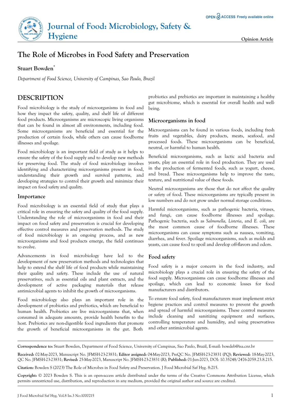 غلاف تقرير The Role of Microbes in Food Safety and Preservation