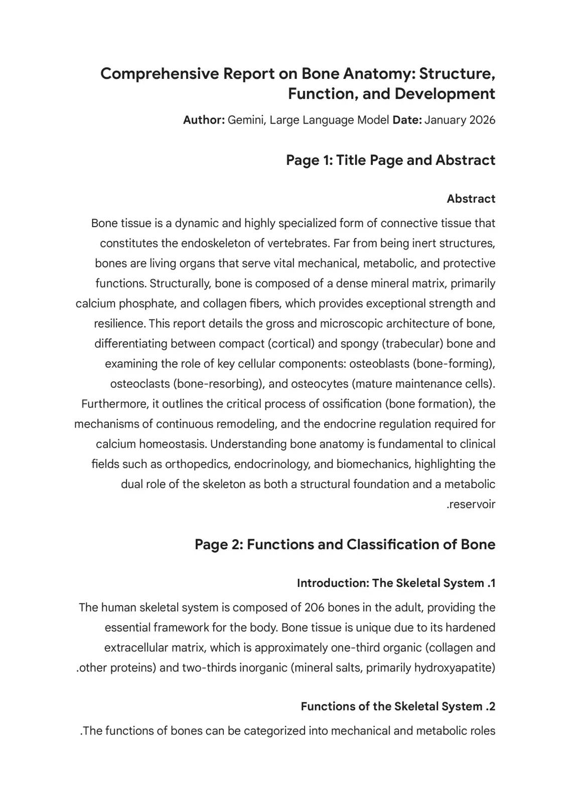 غلاف تقرير Comprehensive Report on Bone Anatomy: Structure, Function, and Development