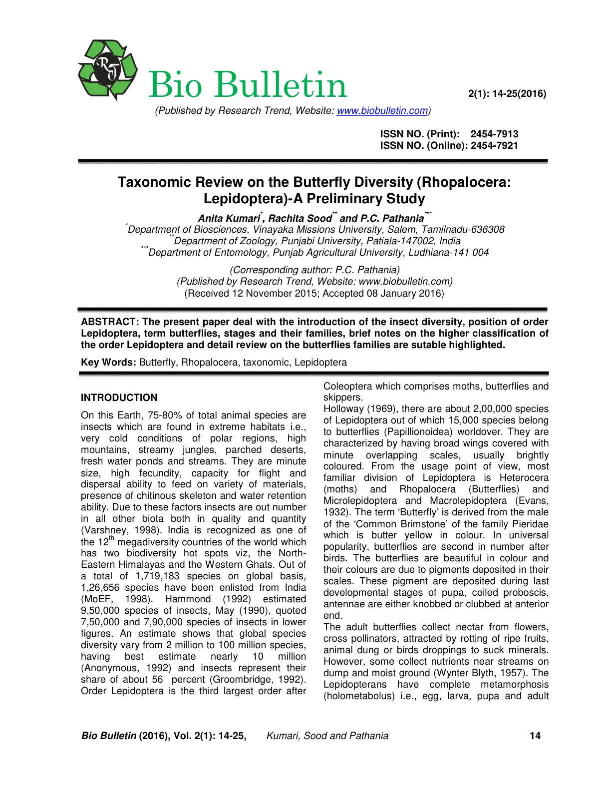 غلاف تقرير Taxonomic Review on the Butterfly Diversity (Rhopalocera: Lepidoptera)-A Preliminary Study