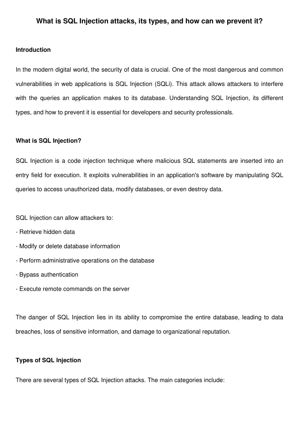 غلاف تقرير What is SQL Injection attacks, its types, and how can we prevent it?