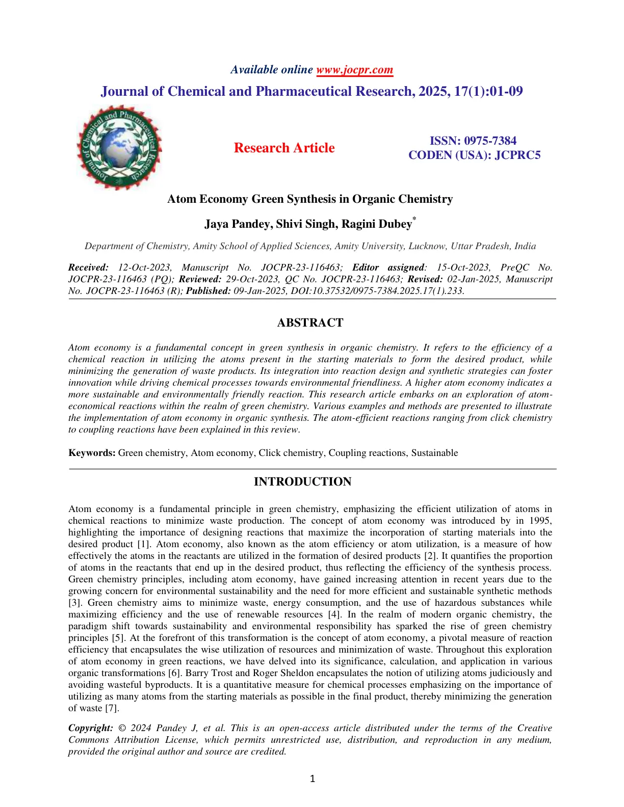 غلاف تقرير Atom Economy Green Synthesis in Organic Chemistry