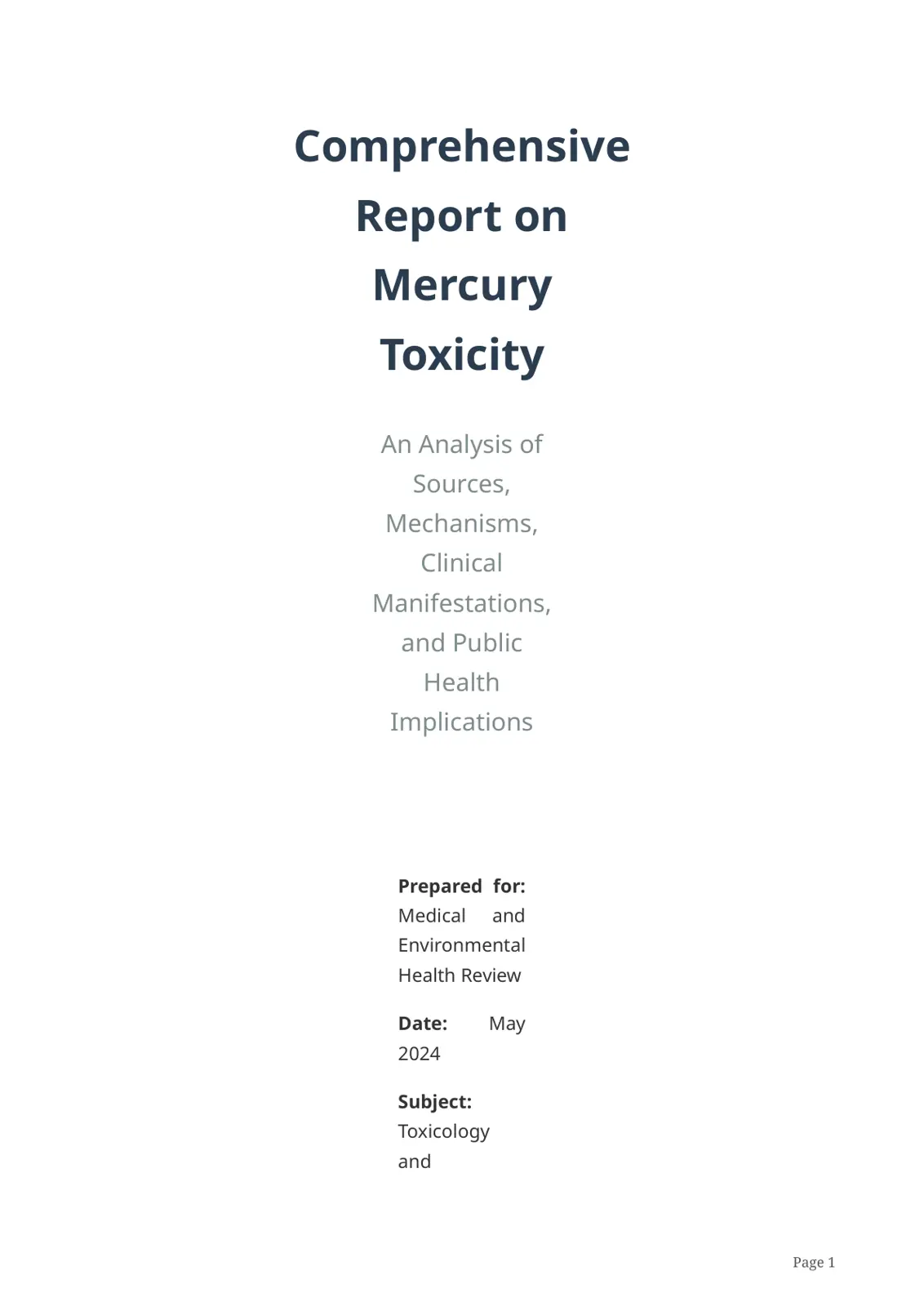 غلاف تقرير Comprehensive Report on Mercury Toxicity