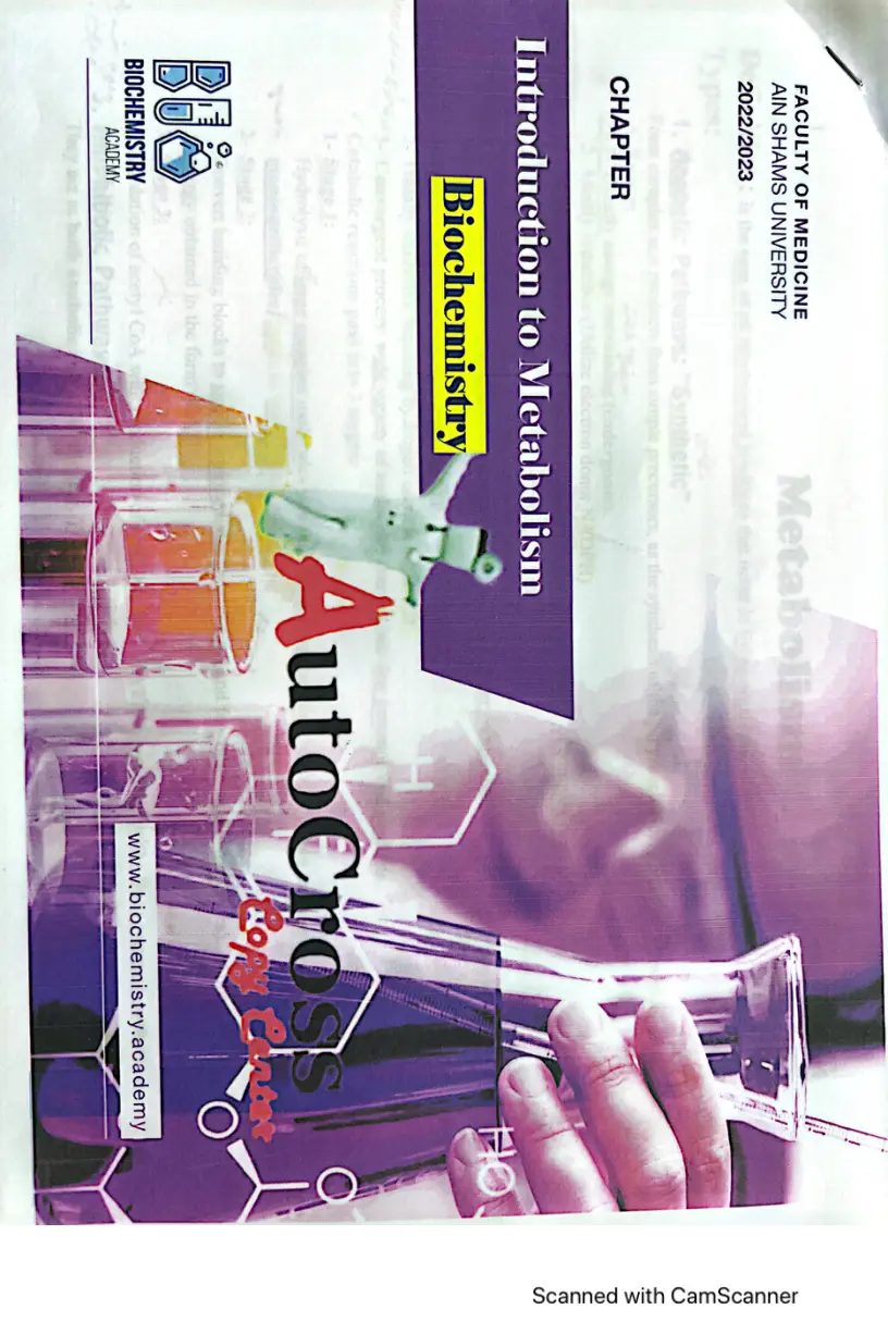 غلاف تقرير Introduction to Metabolism - Biochemistry