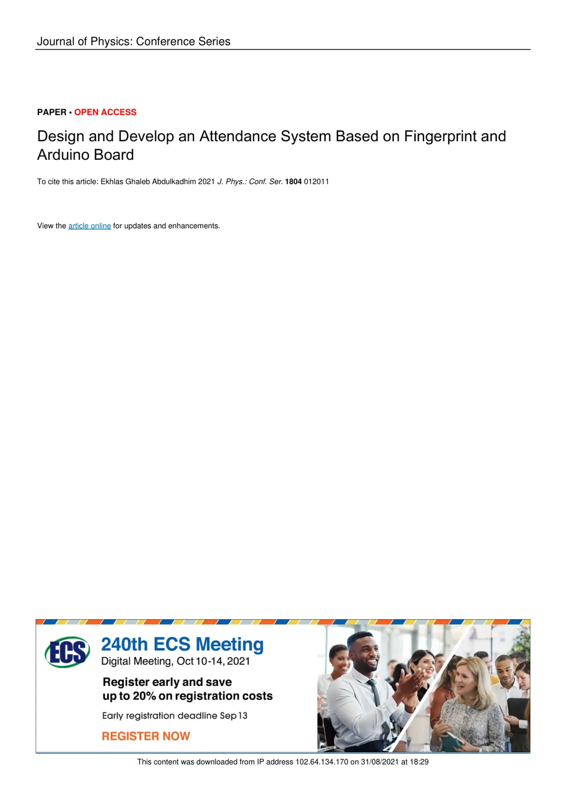 غلاف تقرير Design and Develop an Attendance System Based on Fingerprint and Arduino Board