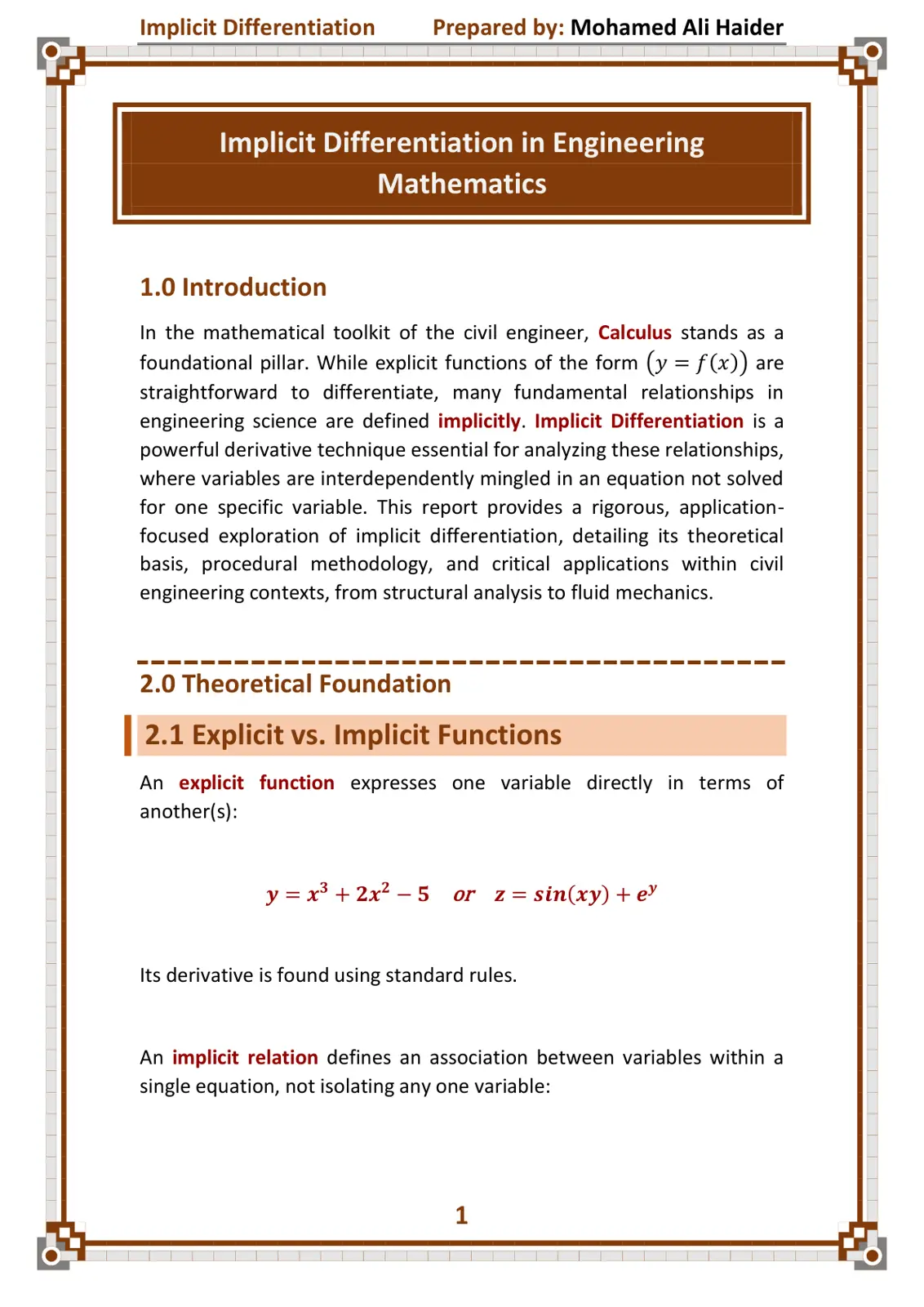 غلاف تقرير Implicit Differentiation