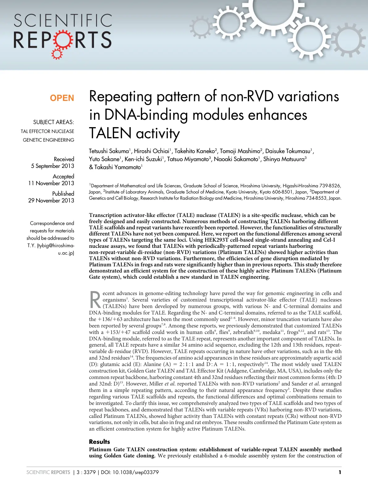 غلاف تقرير Repeating pattern of non-RVD variations in DNA-binding modules enhances TALEN activity