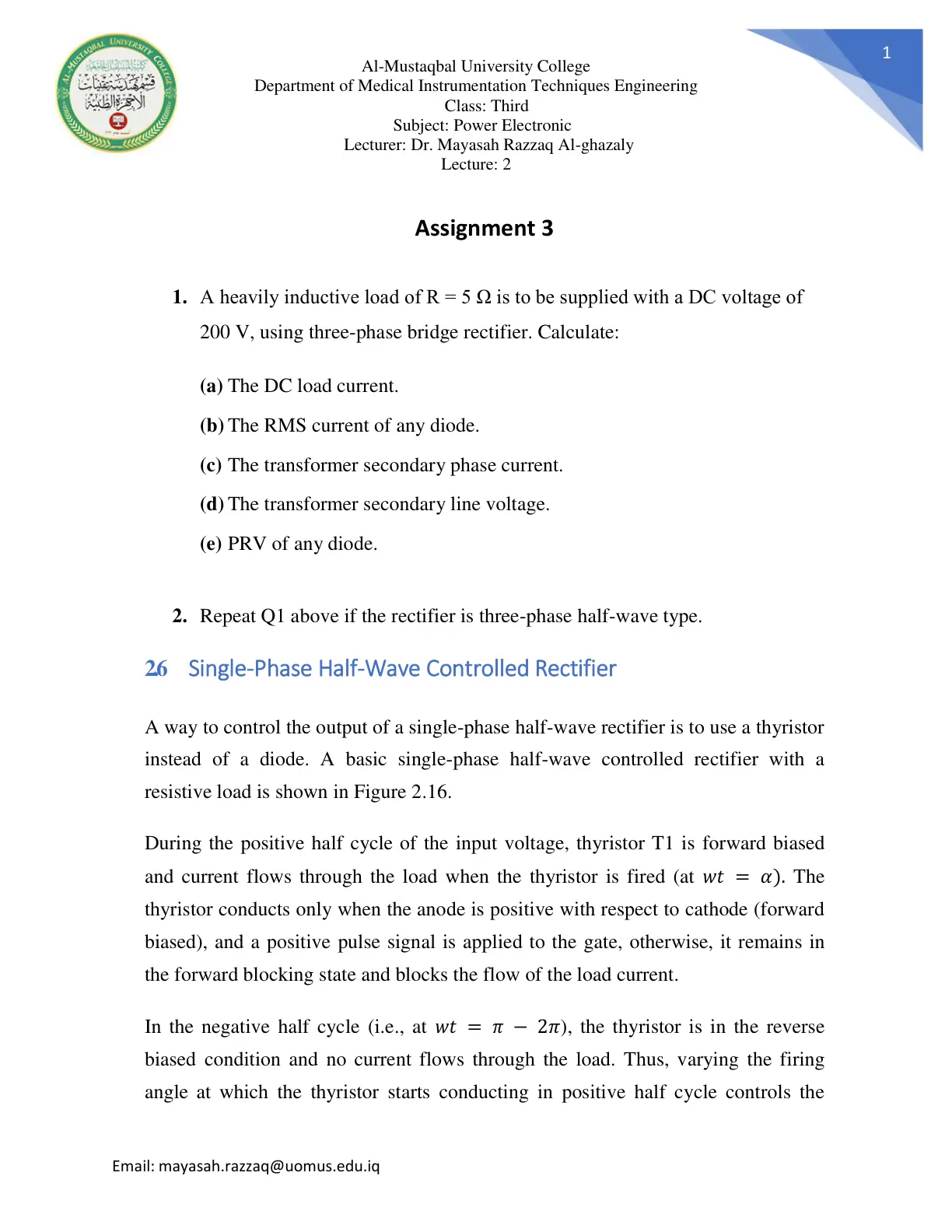 غلاف تقرير Power Electronics: Assignment 3