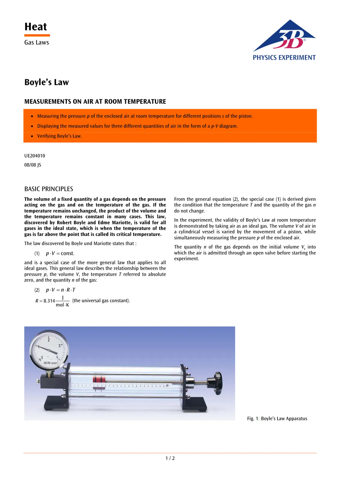 غلاف تقرير Heat Gas Laws Boyle's Law