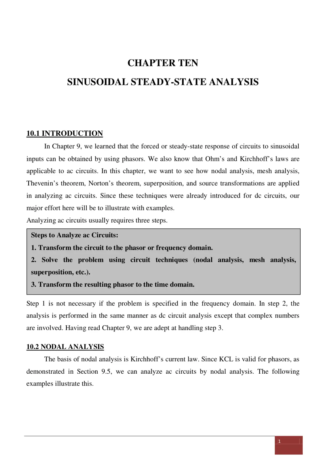 غلاف تقرير Sinusoidal Steady-State Analysis – Chapter Ten
