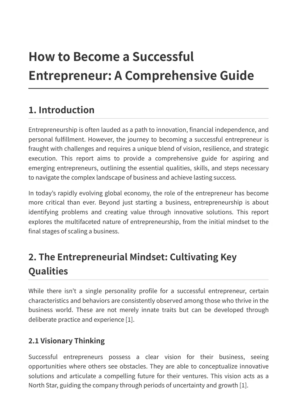 غلاف تقرير How to Become a Successful Entrepreneur: A Comprehensive Guide