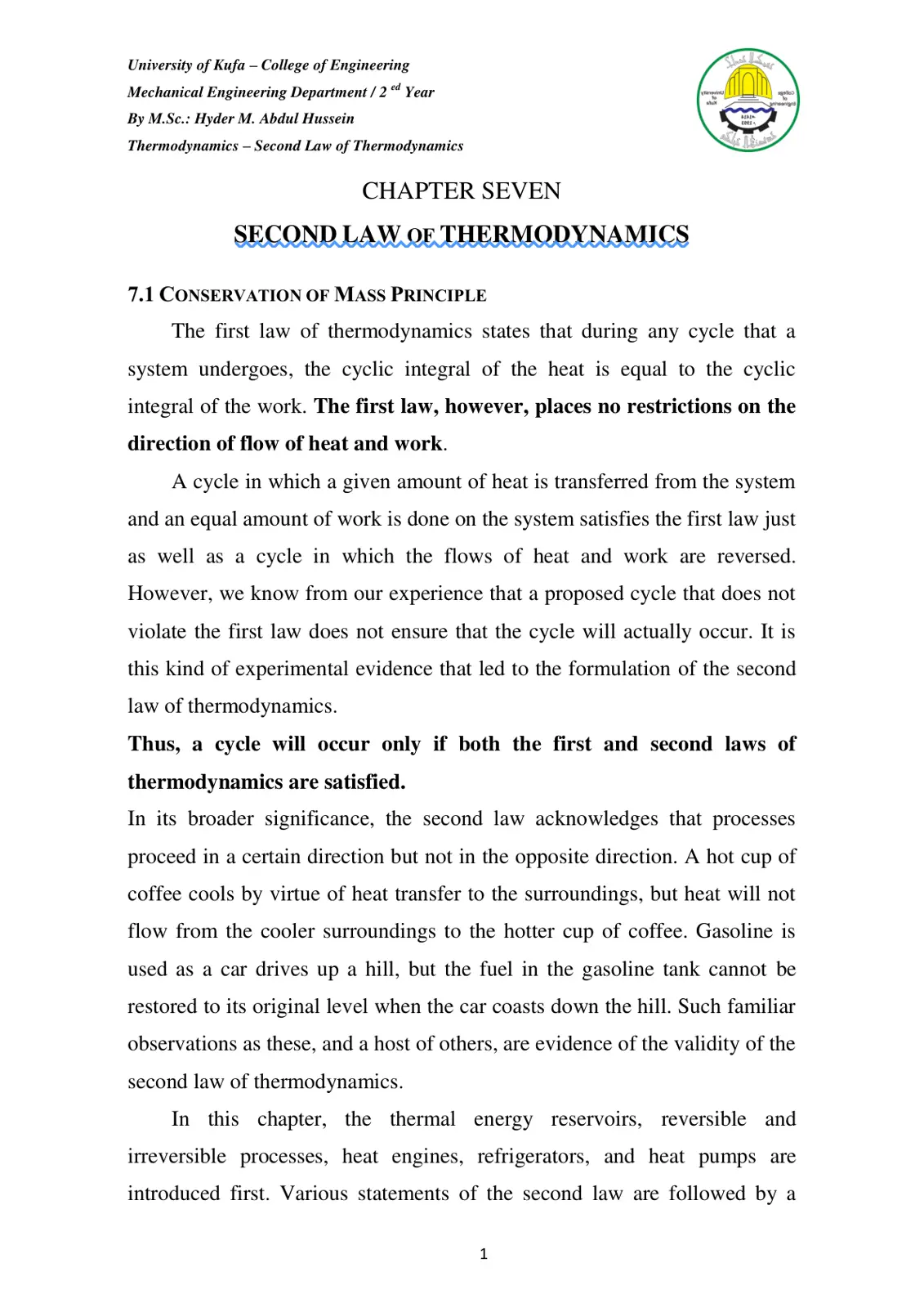 غلاف تقرير Thermodynamics - Second Law of Thermodynamics