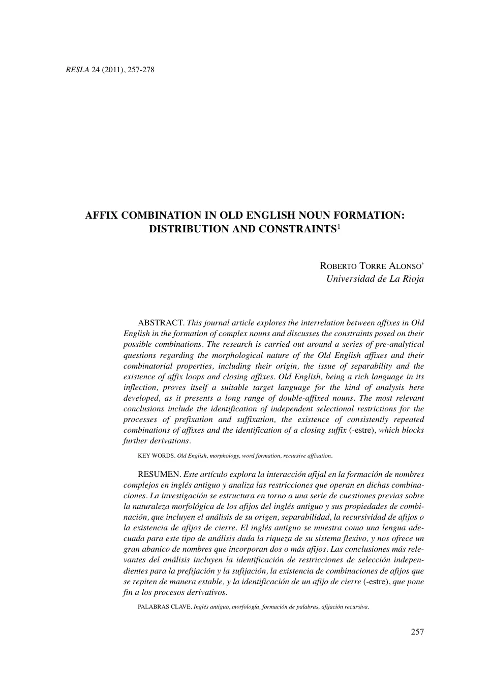 غلاف تقرير AFFIX COMBINATION IN OLD ENGLISH NOUN FORMATION: DISTRIBUTION AND CONSTRAINTS'