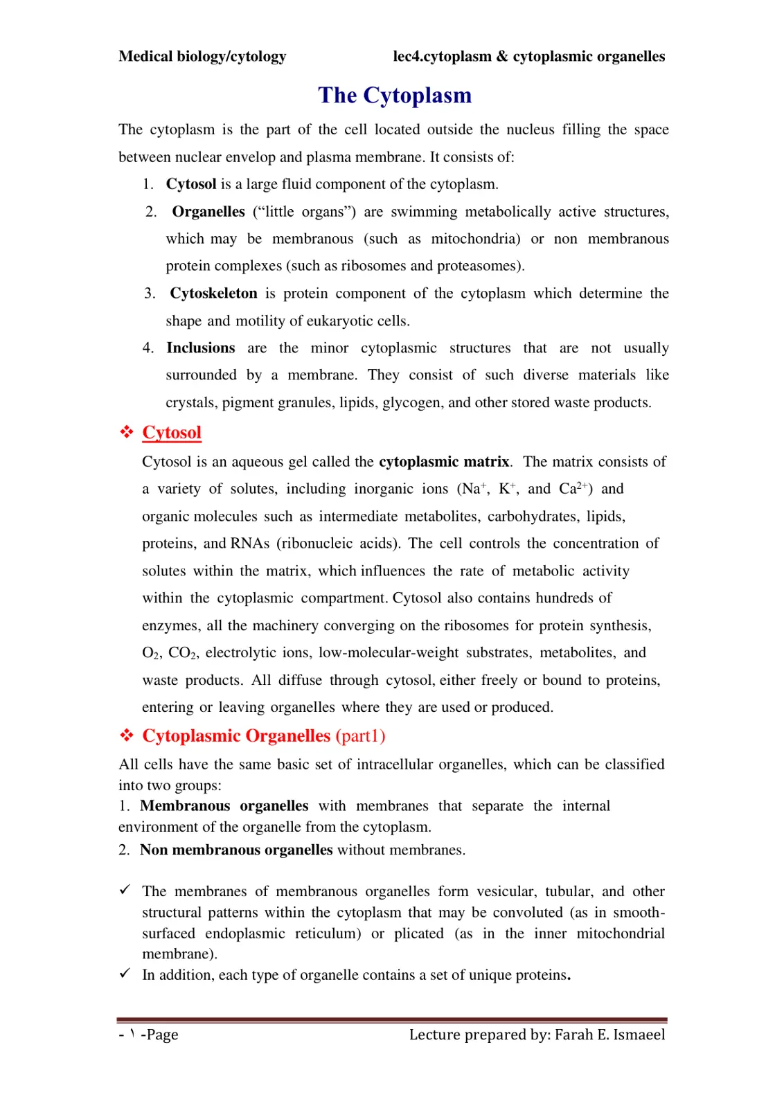 غلاف تقرير Medical biology/cytology lec4.cytoplasm & cytoplasmic organelles