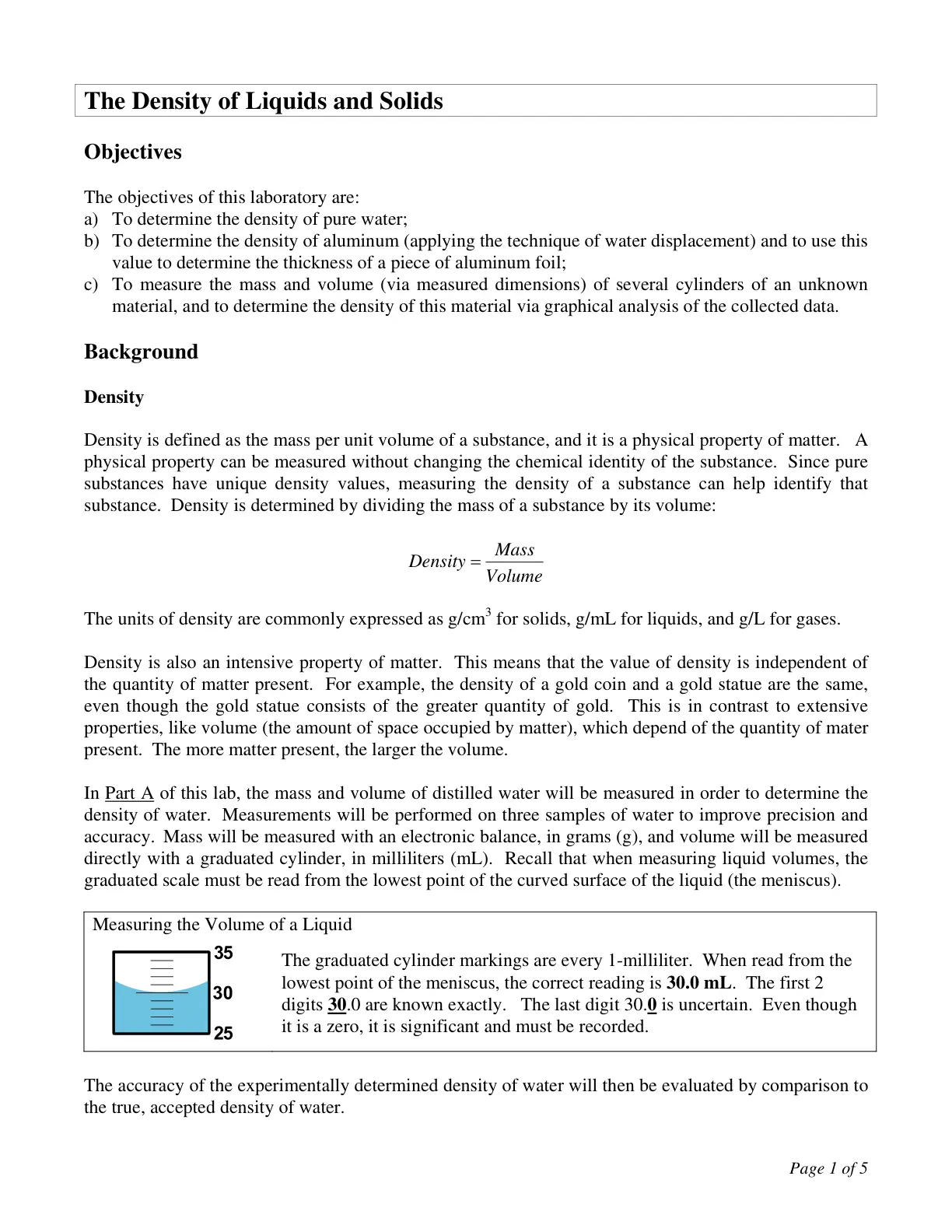 غلاف تقرير The Density of Liquids and Solids