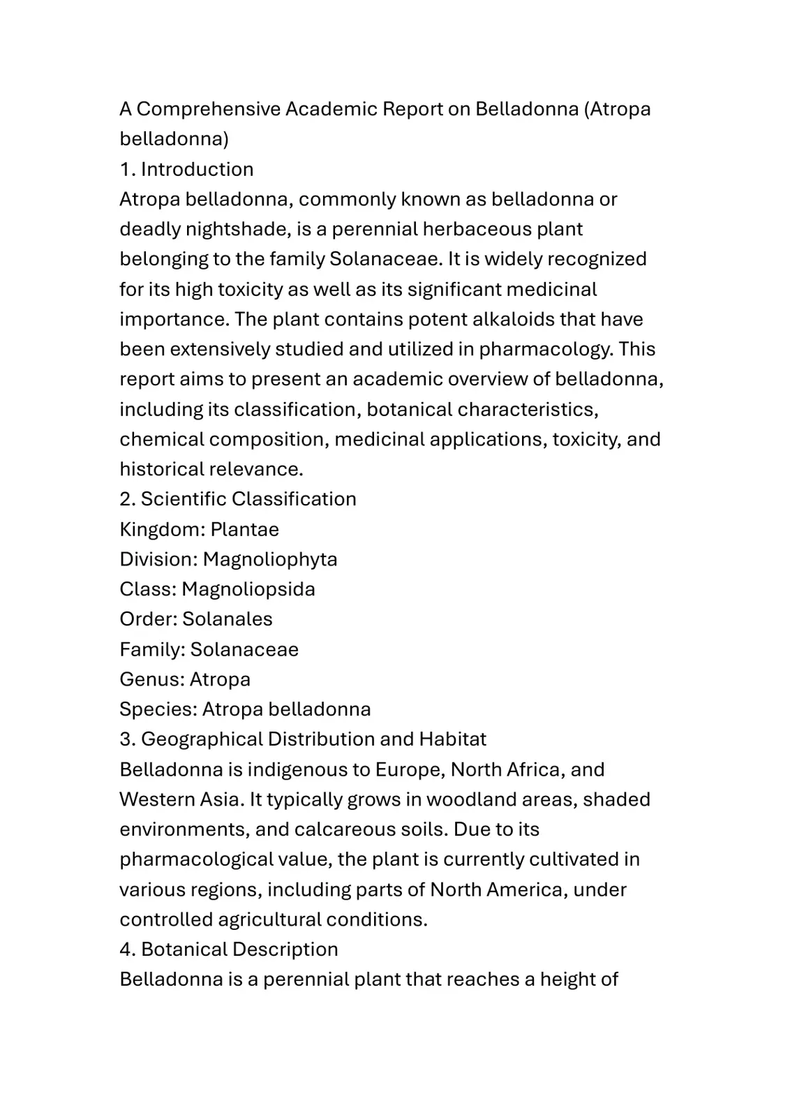 غلاف تقرير A Comprehensive Academic Report on Belladonna (Atropa belladonna)