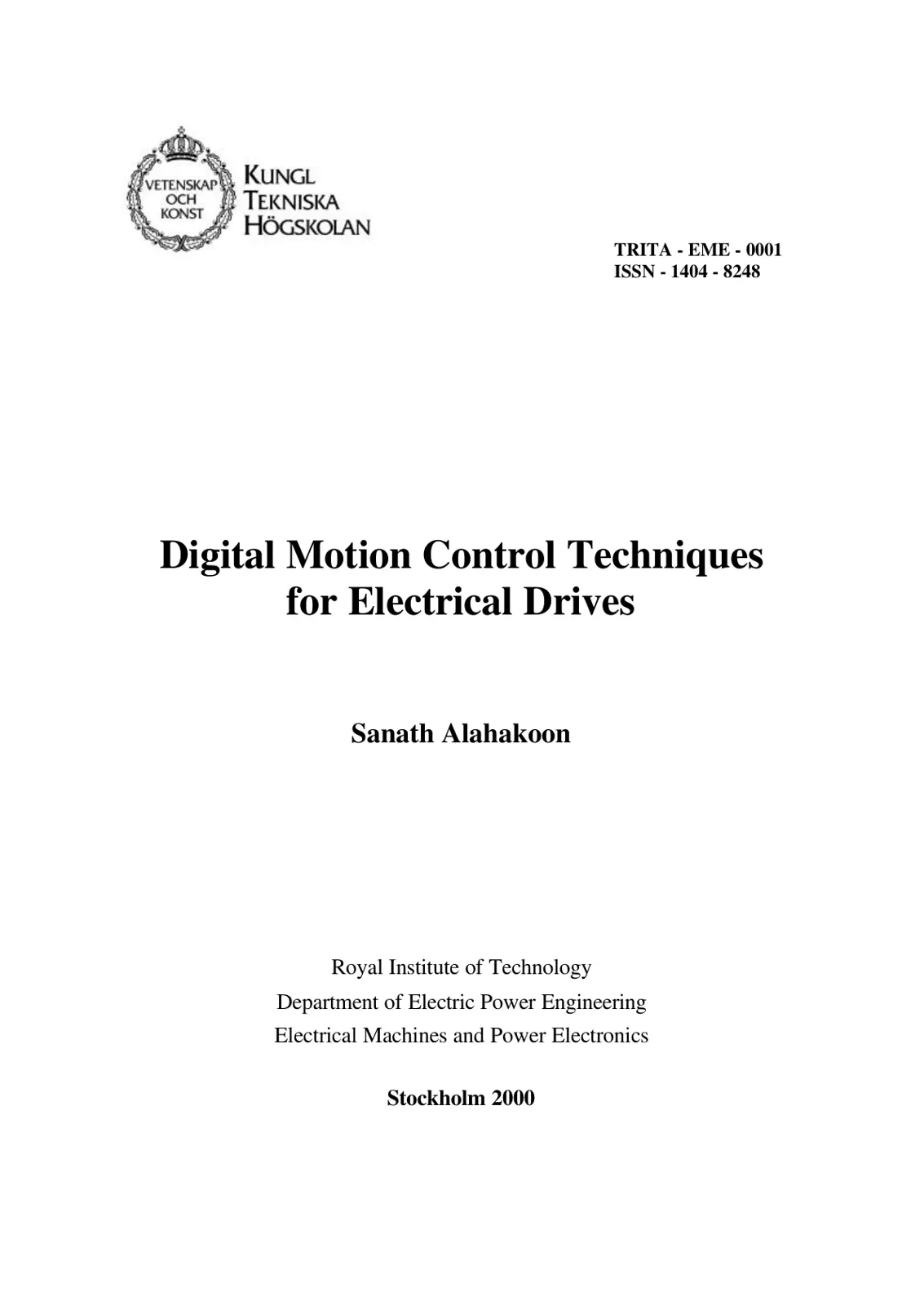 غلاف تقرير Digital Motion Control Techniques for Electrical Drives